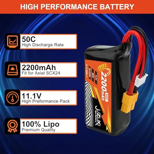 2 Pack 11.1V 2200mAh 3S 50C Lipo Battery Rechargeable Lithium Polymer RC Battery with XH & XT60 Connectors for RC Cars, Drones, Airplanes, Helicopters - Perfect for FPV Racing and RC Hobbyists