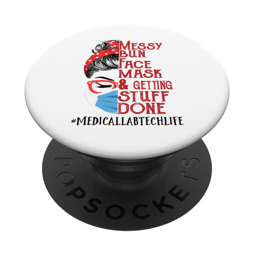 Messy Bun Face Mask - Reusable & Adjustable for Comfort - Perfect for Medical Lab Techs & Busy Professionals - PopSockets Swappable PopGrip for Phones & Tablets - Great for Work, Errands & Daily Activities