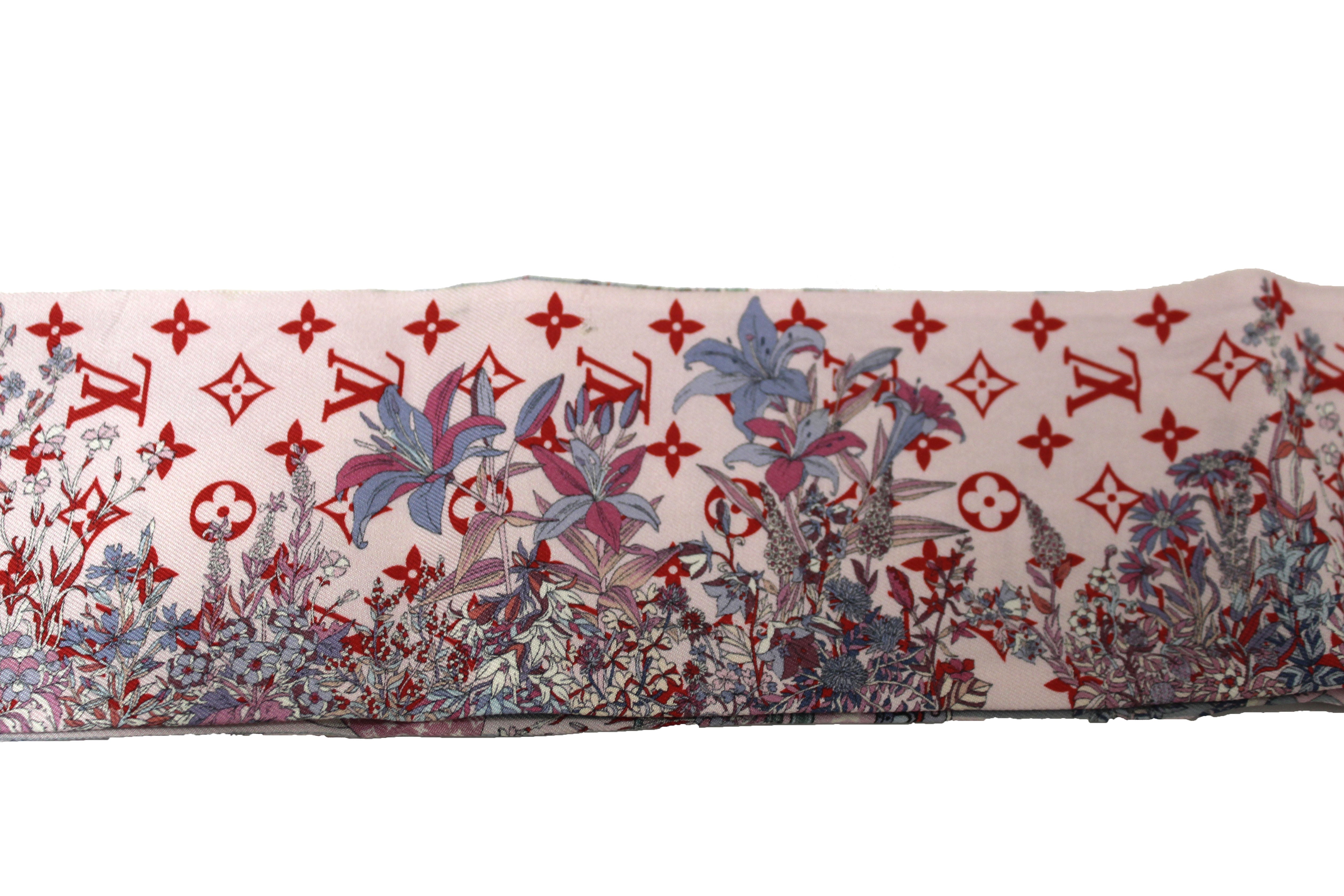 Authentic Louis Vuitton Pink & White Printed Vuittonite Bandeau Twilly Scarf - Luxury Fashion Accessory for Women, Gift for Her, Perfect for Handbags, Hats & Hair Styling