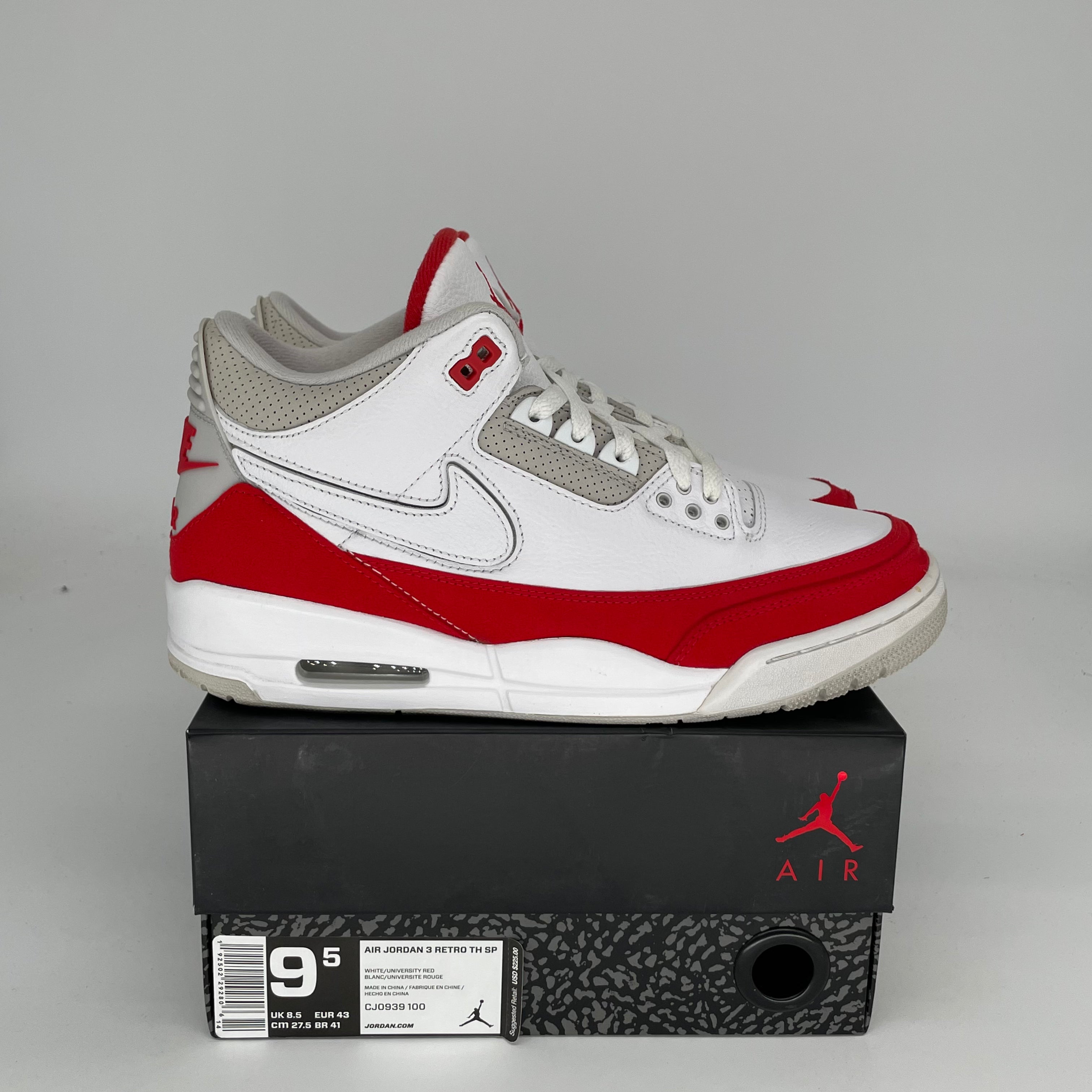 Air Jordan 3 Tinker White University Red Men's Basketball Shoes Size 9.5 - Authentic Retro Sneakers for Running, Gym & Streetwear Fashion (Style Code: CJ0939-100)