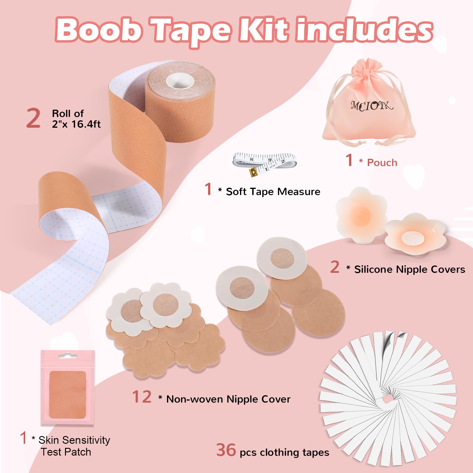 **Boob Tape Kit - 2 Pcs Nipple Covers & Body Tape for Large Breast Lift | Invisible Boobtape for A-G Cup | Perfect for Backless Dresses, Swimsuits & Strapless Outfits**