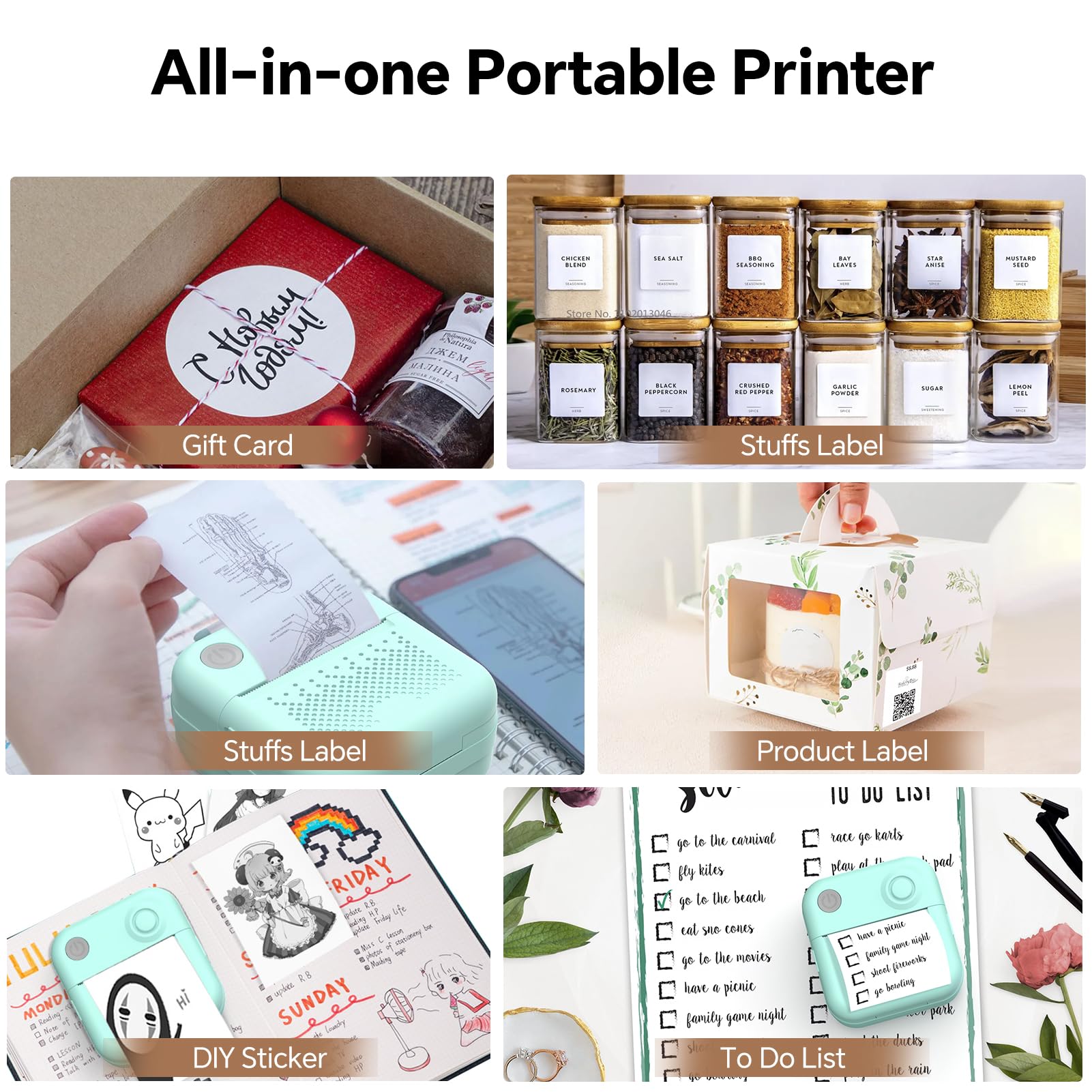 Rotema Bluetooth Thermal Label Printer with Tape - Portable Mini Sticker Maker for Home, Office & Small Business | Wireless Label Printing for Packages, Shipping, Organizing & Crafting (Works with Smartphones)
