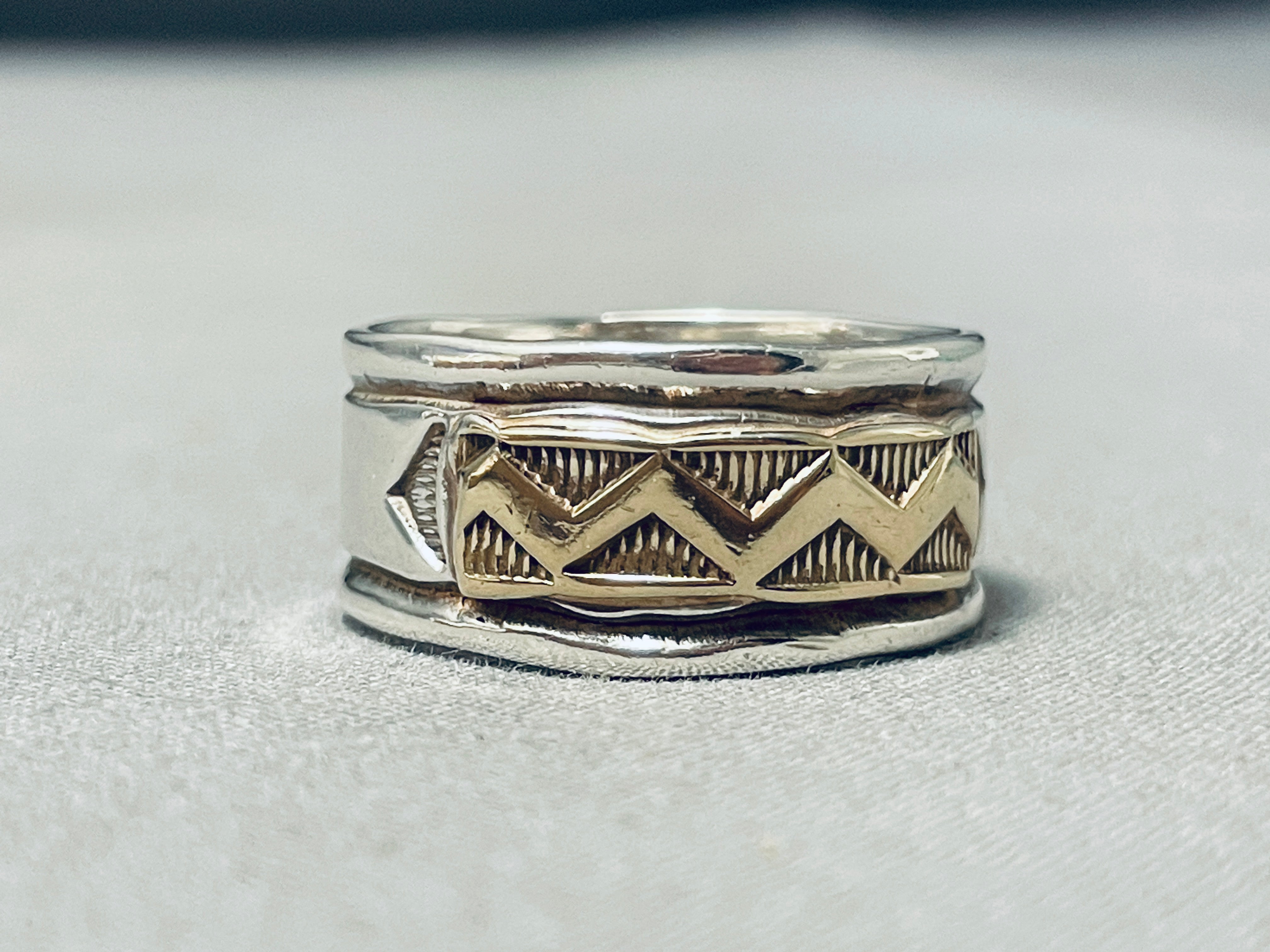 Authentic Navajo Sterling Silver & 14k Gold Ring by M. Rogers | Handmade Native American Jewelry for Women | Perfect for Weddings, Gifts & Cultural Fashion