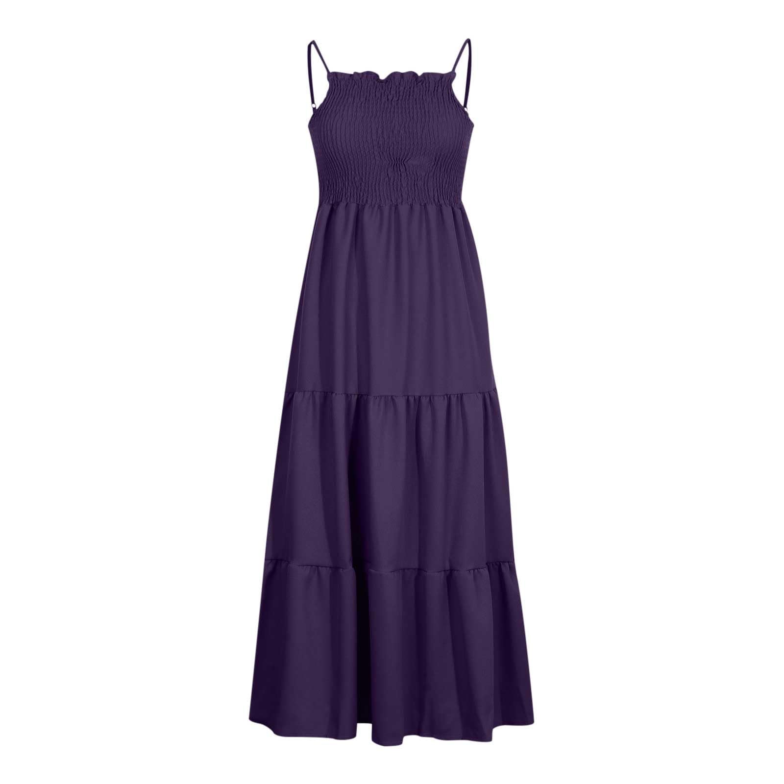 Women's Summer Boho Beach Dress - Flowy Ruffle Smocked Tiered Swing Midi Sundress with Sling | Perfect for Vacations, Pool Parties & Casual Outings