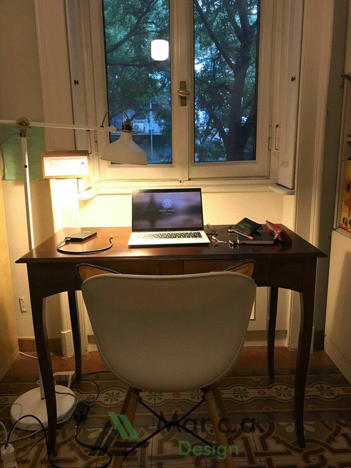 Marc.a Design Dark Walnut Wooden Desk with Drawers & Sliding Shelf - 110x56x80H Classic Italian Computer Office Desk for Home & Workspace
