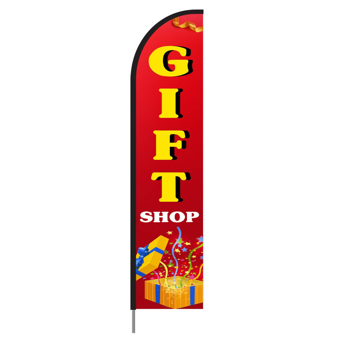 15ft Feather Flag Banner for Outdoor Business Advertising - Pre Printed Store Sign with Stake Pole Kit | Perfect for Gift Shops, Retail Stores & Event Entrances