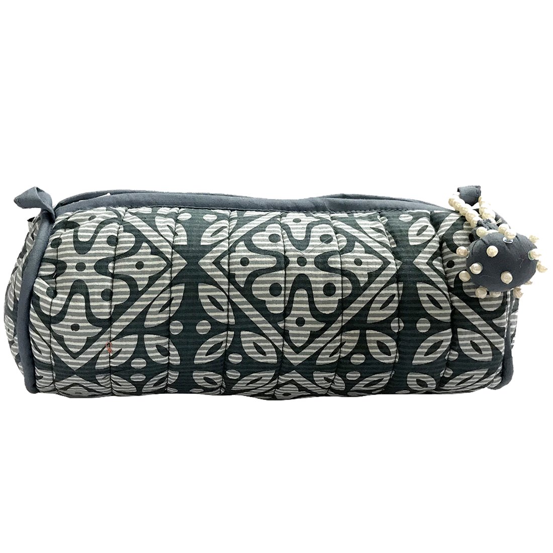 Handmade Cotton Block Print Cosmetic Pouch with Tassels - Waterproof Makeup Bag, Travel Organizer, Multi-Purpose Zipper Pouch for Women | Perfect for Makeup Storage, Travel Essentials & Office Supplies