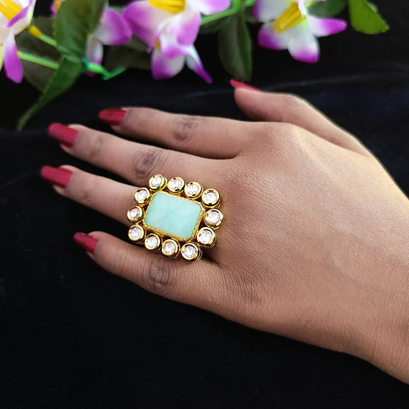 Elegant Gold Plated Royal Kundan Stone Beaded Ring - Design 132 | Handmade Indian Jewelry for Women | Perfect for Weddings, Parties & Special Occasions