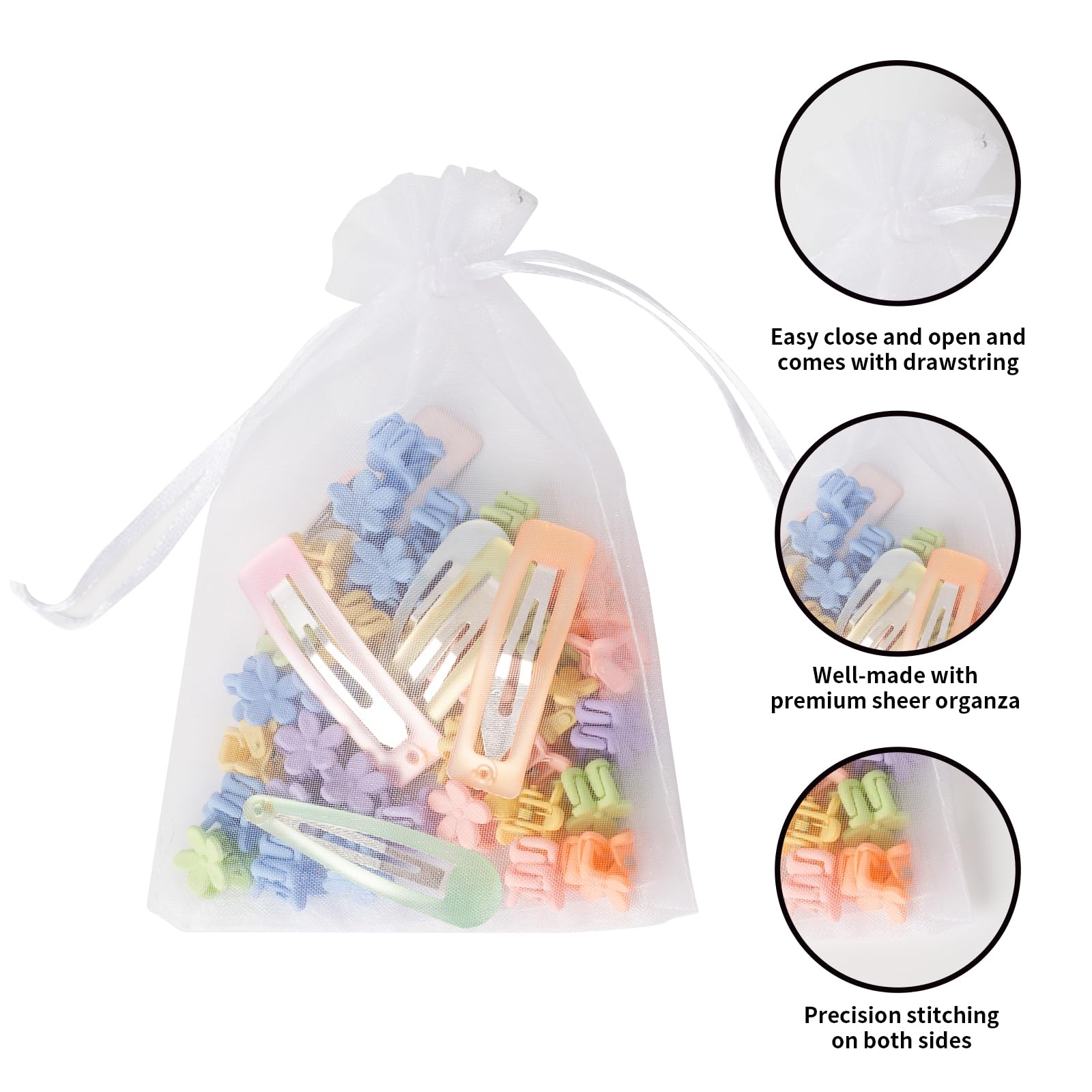 100PCS 4x6 Inches (10x15cm) White Organza Drawstring Bags - Small Mesh Gift Bags for Jewelry, Soaps, Makeup & Party Favors | Perfect for Valentine's Day, Weddings, Baby Showers & Bathroom Storage