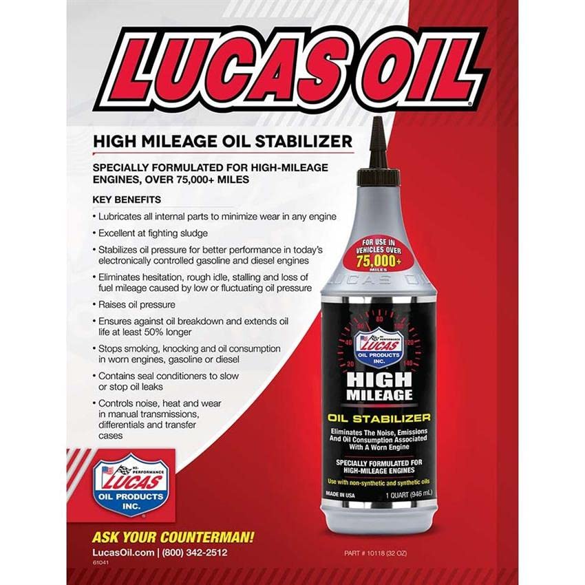 LUCAS Oil High Mileage Oil Stabilizer (1 Quart) - 12 Pack | Engine Protection for Older Vehicles | Reduce Oil Consumption & Leaks | Ideal for High Mileage Cars, Trucks & SUVs | Long-Distance Driving & Heavy-Duty Use