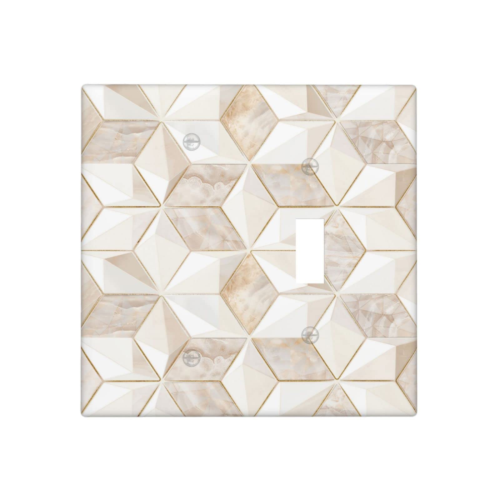White and Gold Geometric Marble Light Switch Plate Cover - Decorative Single Toggle Wall Plate for Home & Kitchen Decor (4.50