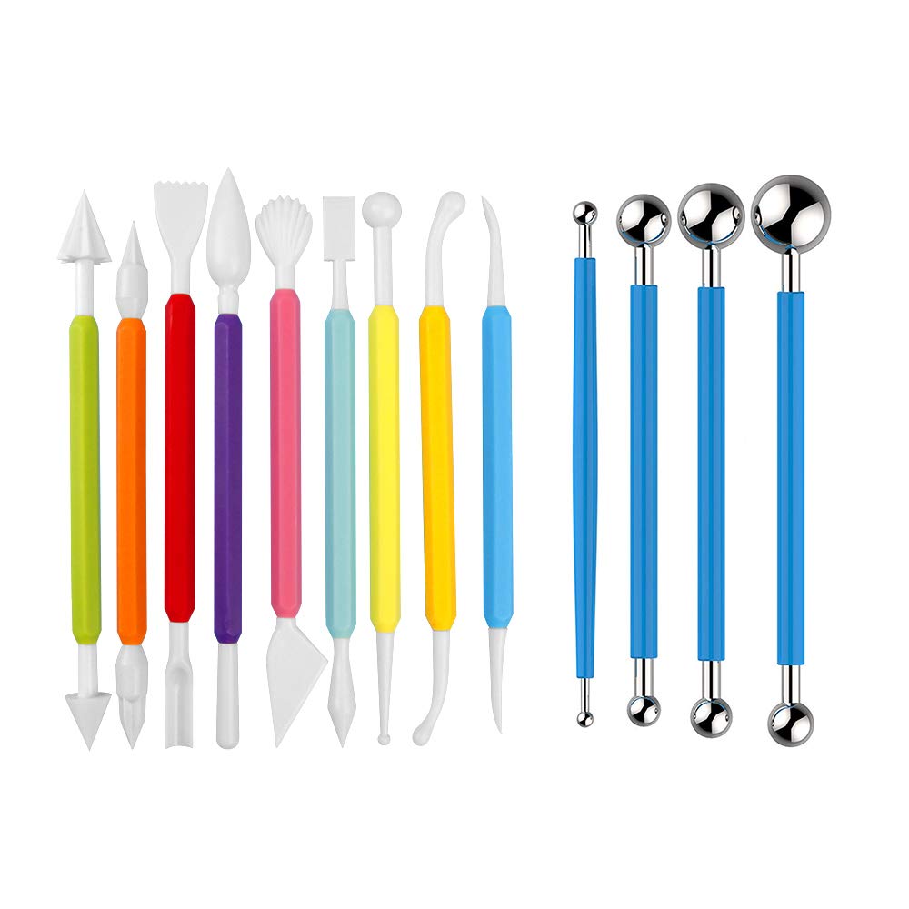 Amytalk 13PCS Fondant Tool Set - Professional Cake Decorating Kit with Double Head Metal Ball Tools for Gum Paste Modeling | Perfect for Birthday Cakes, Wedding Cakes & Baking Projects