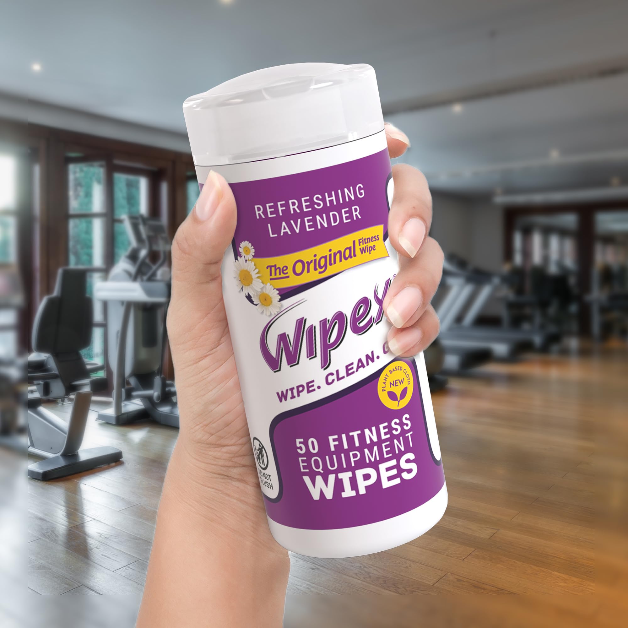 Wipex Original Plant-Based Gym Wipes - No-Lint Fitness Equipment Cleaner for Yoga Mats, Peloton Bikes & Workout Gear with Lavender & Vinegar (50 Count) | Perfect for Home Gyms, Studios & Post-Workout Cleaning