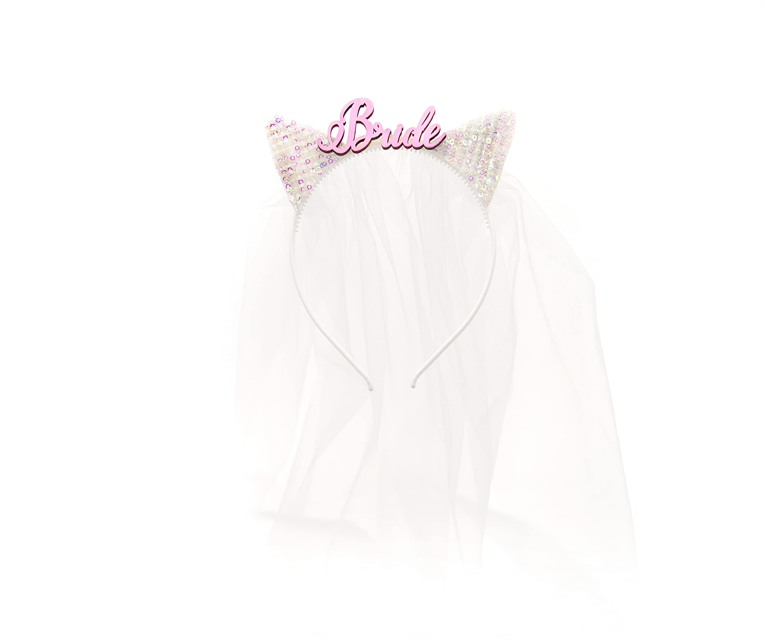 Bridal Cat Ears Headband with Veil - Wedding Hair Accessory for Bride to Be - Perfect for Bachelorette Parties, Bridal Showers & Cosplay Events