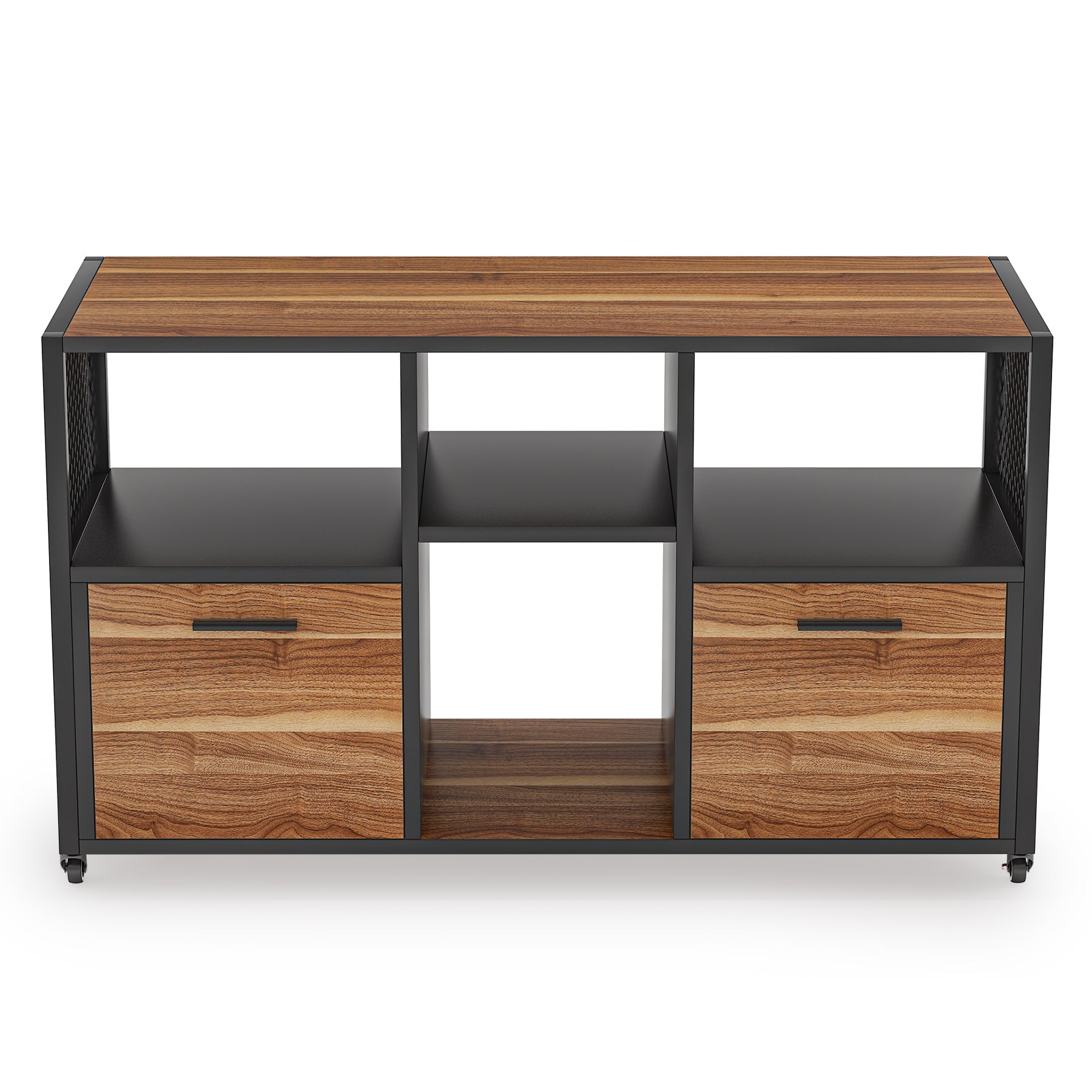 2 Drawer Wooden Mobile Lateral File Cabinet - Office Storage Solution for Documents & Files - Perfect for Home, Office & Workspace Organization