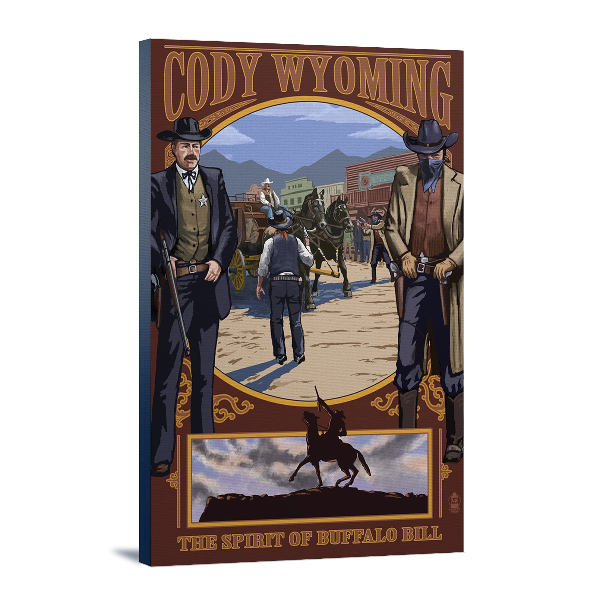 Lantern Press Cody Wyoming Shootout Scene - 16x24 Wrapped Canvas Wall Art for Western Decor | Perfect for Living Room, Office & Cowboy Themed Spaces