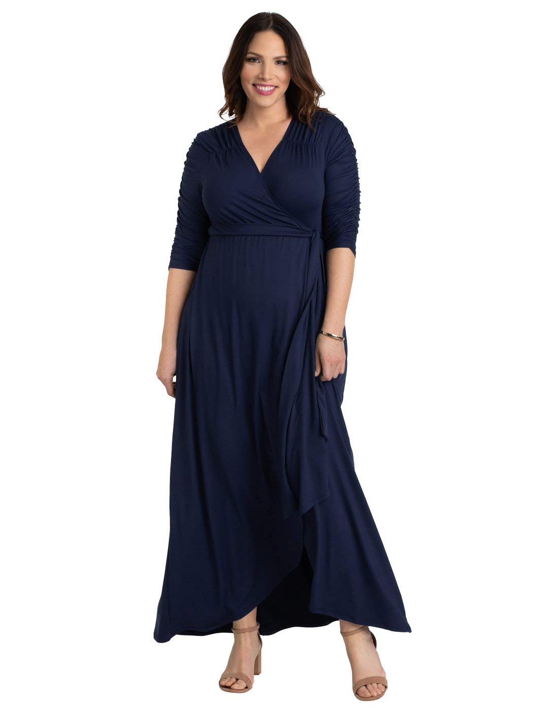 Kiyonna Women's Plus Size Meadow Dream Maxi Dress - Flattering Casual Wrap Dress with 3/4 Sleeves for Wedding Guest, Beach, Vacation & Summer Outfits | Sundress for Curvy Women