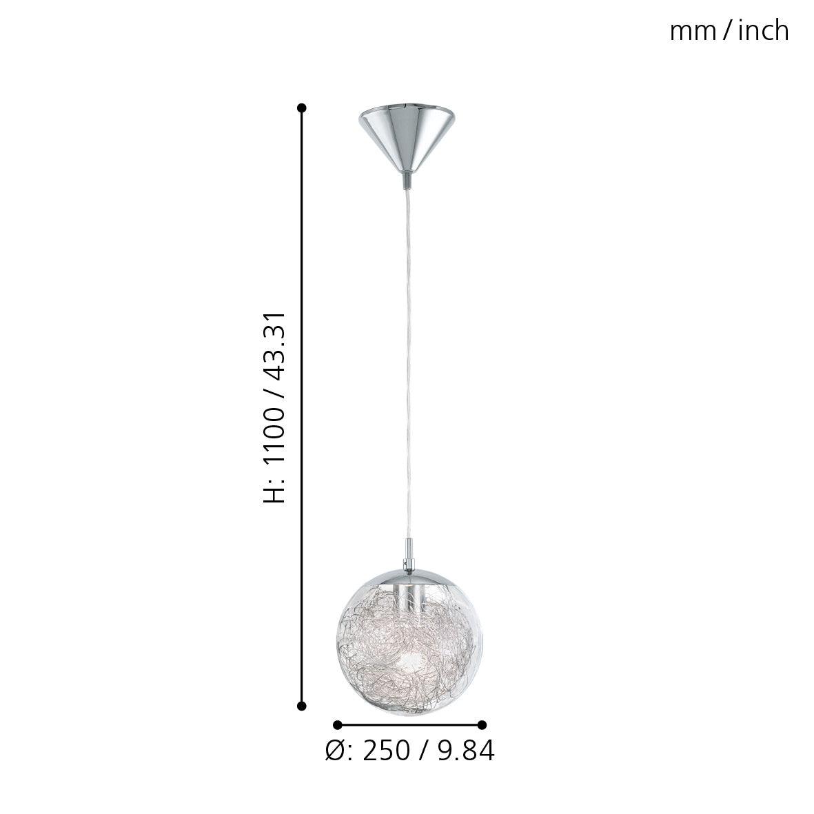 Eglo Luberio Modern Chrome Pendant Light with Clear Glass Sphere - Perfect for Kitchen Island, Dining Room, and Living Room Lighting