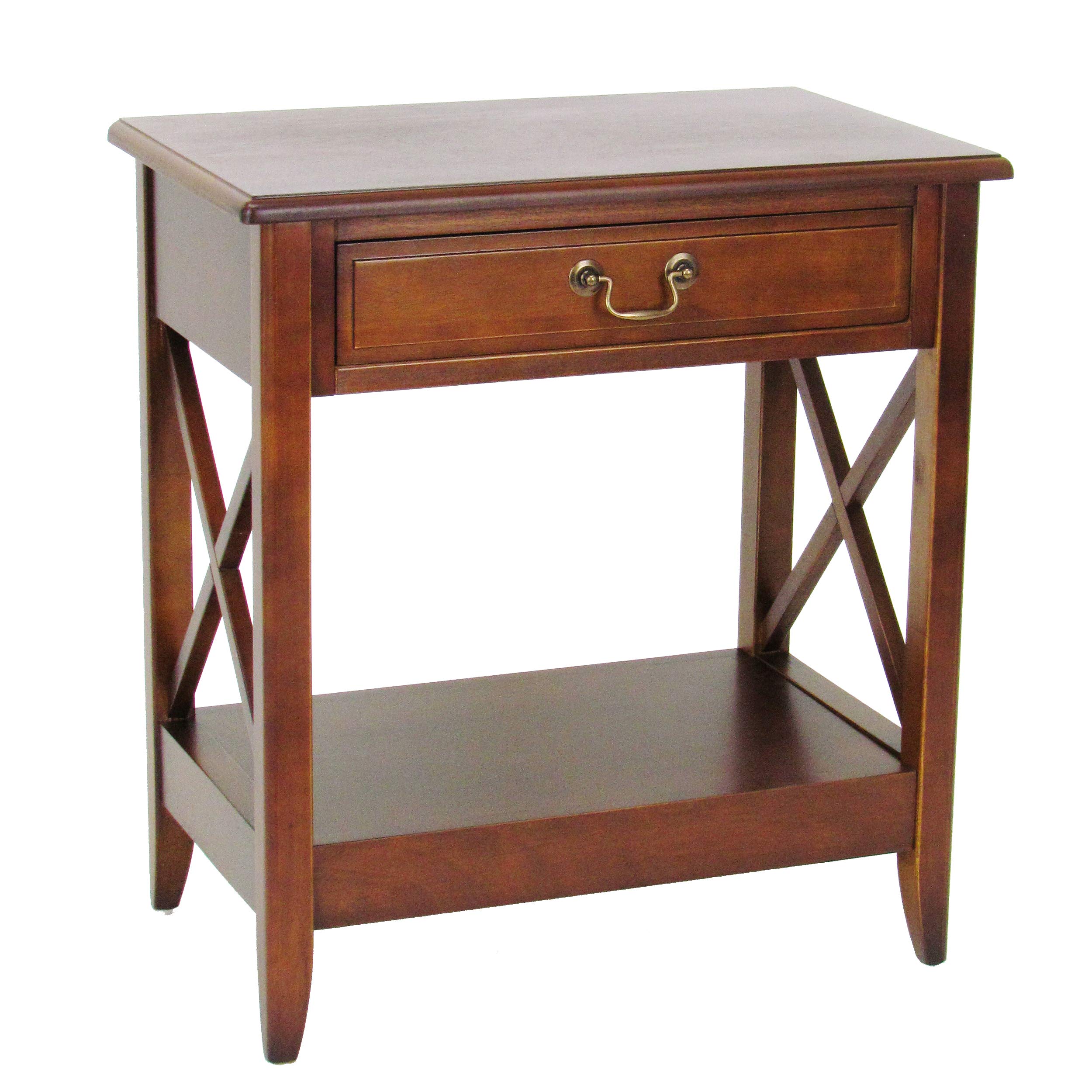 Benjara Transitional Style Nightstand with 1 Drawer & X-Shaped Sides - Brown Wood Bedside Table for Bedroom, Living Room, or Office