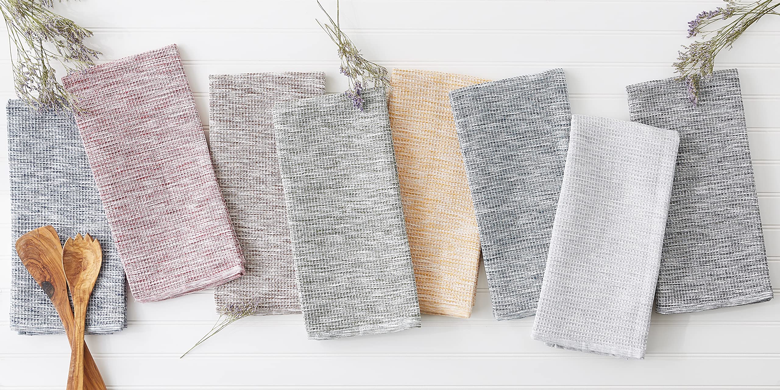 Eco-Friendly DII Recycled Cotton Waffle Dish Towel Set - Sage Green, 20x30 Inches, 3-Piece Absorbent Kitchen Towels for Drying Dishes & Decor