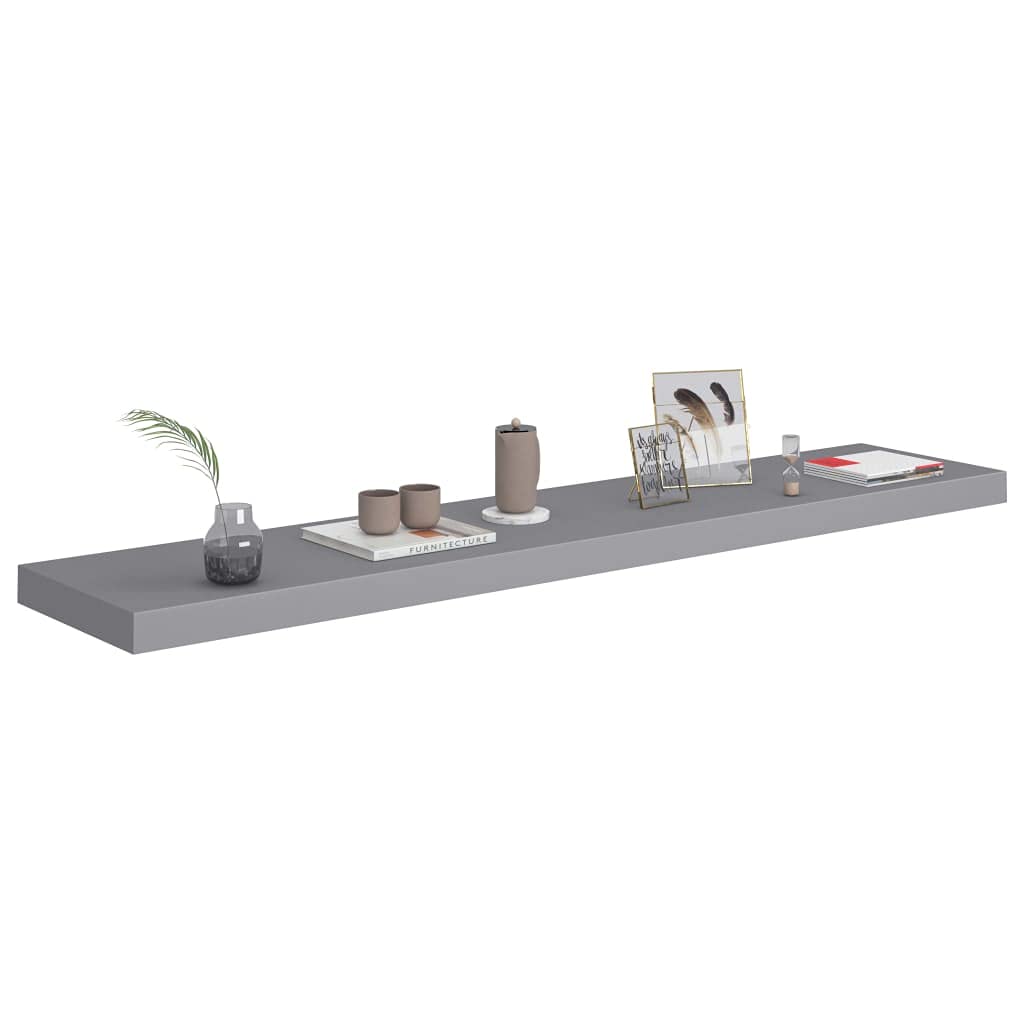 Modern Floating Wall Shelf Set - 4 Pack Gray MDF Ledges 47.2