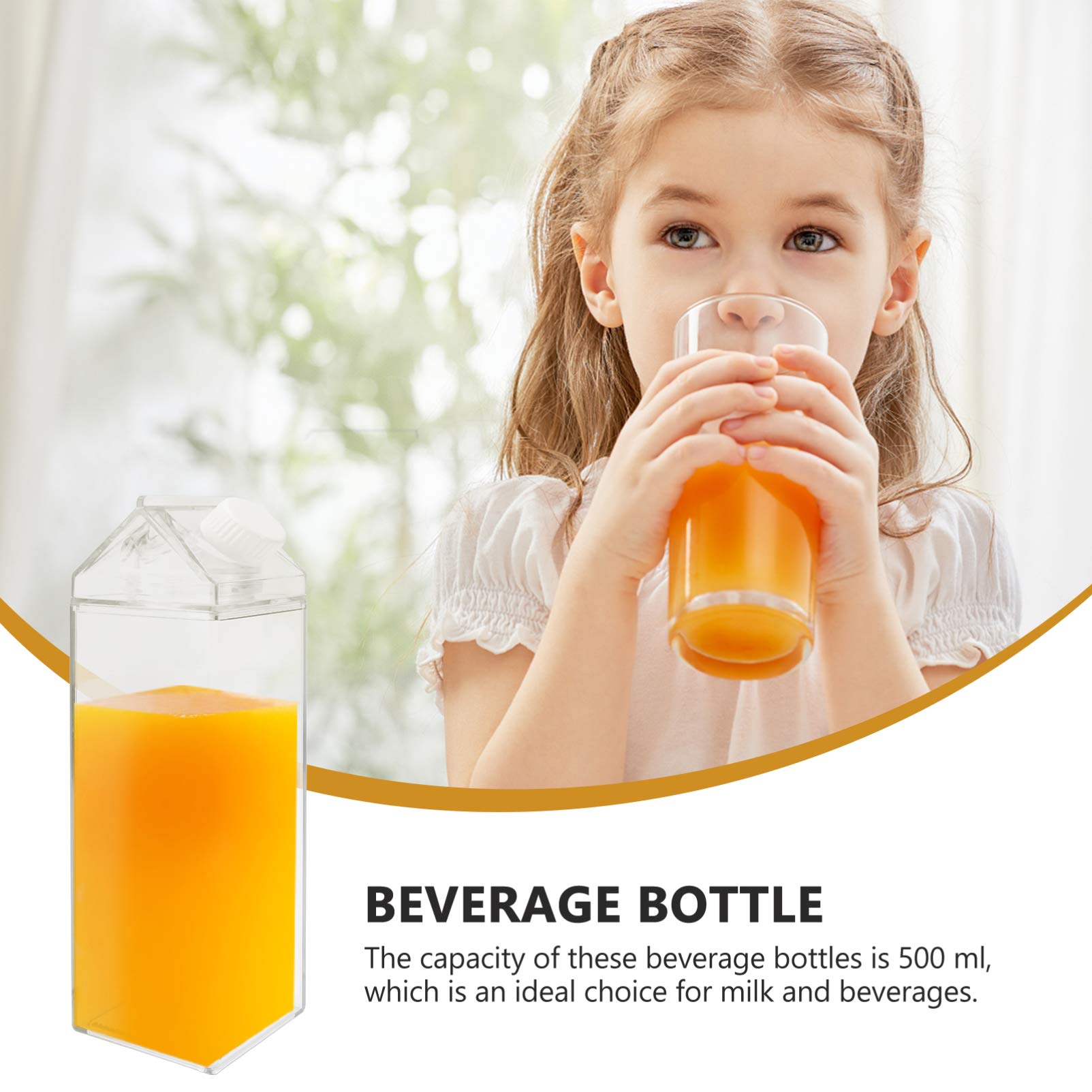 DOITOOL 2-Pack 500ML Clear Plastic Milk Carton Water Bottles - Reusable Empty Portable Drink Containers for Outdoor, Camping, Hiking & Travel - BPA Free Leakproof Design