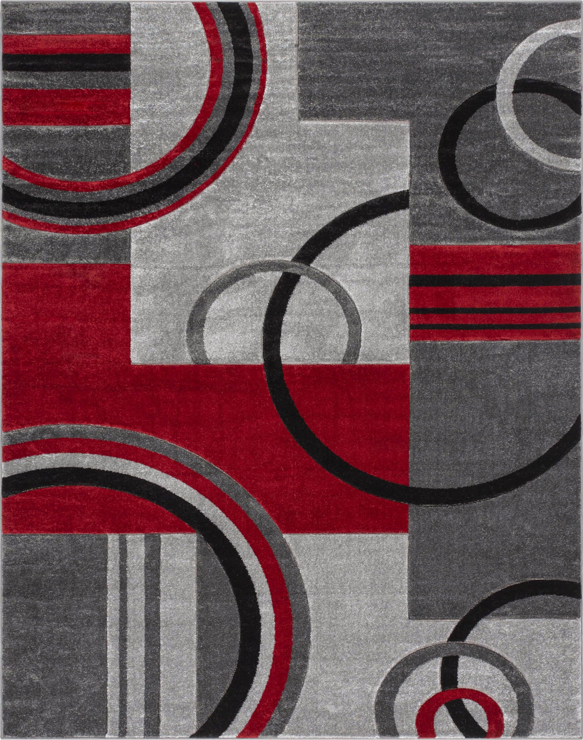 Well Woven Galaxy Waves Grey & Red Geometric Circles Ruby 7'10