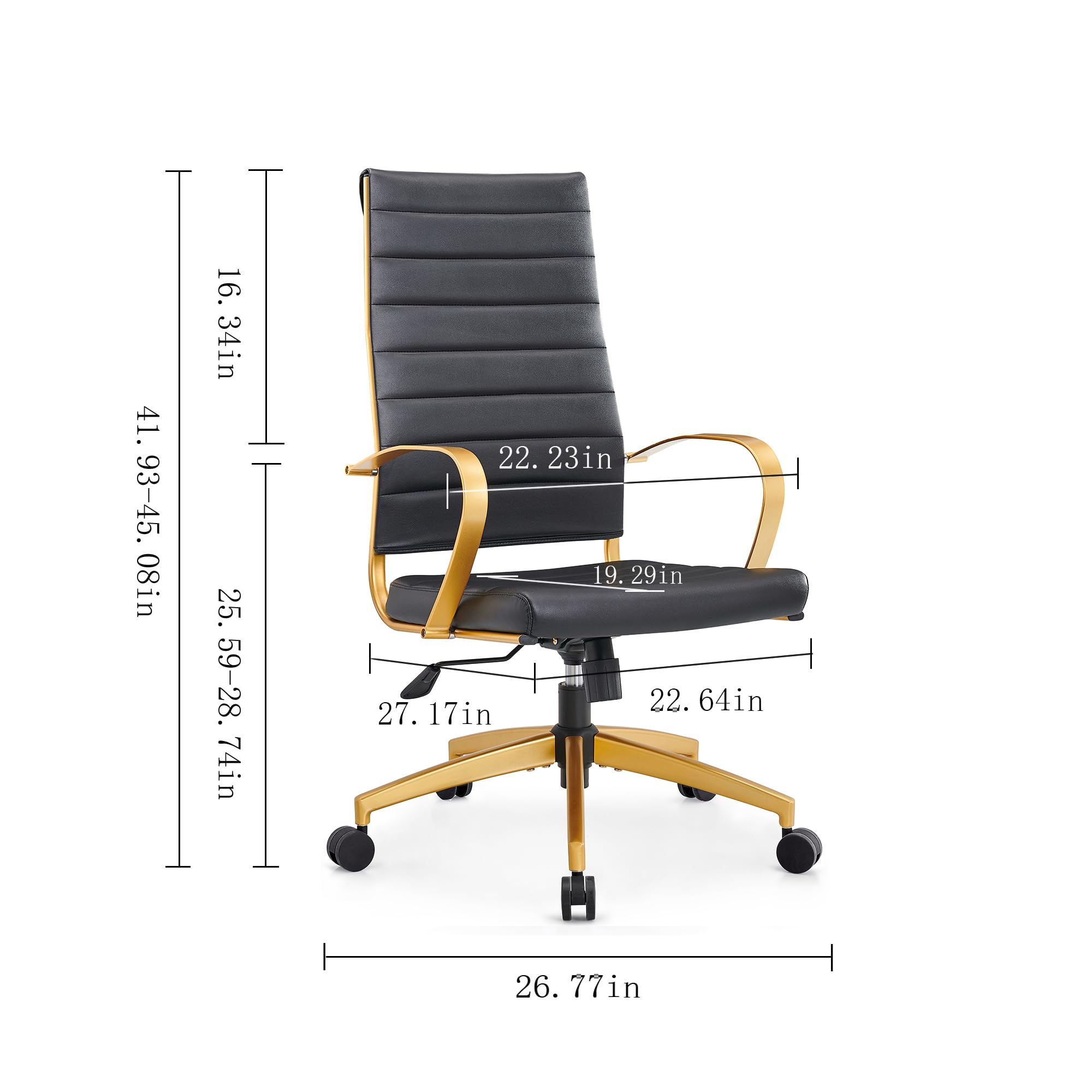 Premium Ergonomic Office Chair - High Back Gold Leather Desk Chair with Lumbar Support - Adjustable Home Office Chair for Study, Work & Gaming - Comfortable Computer Chair for Long Hours (Gold Black)