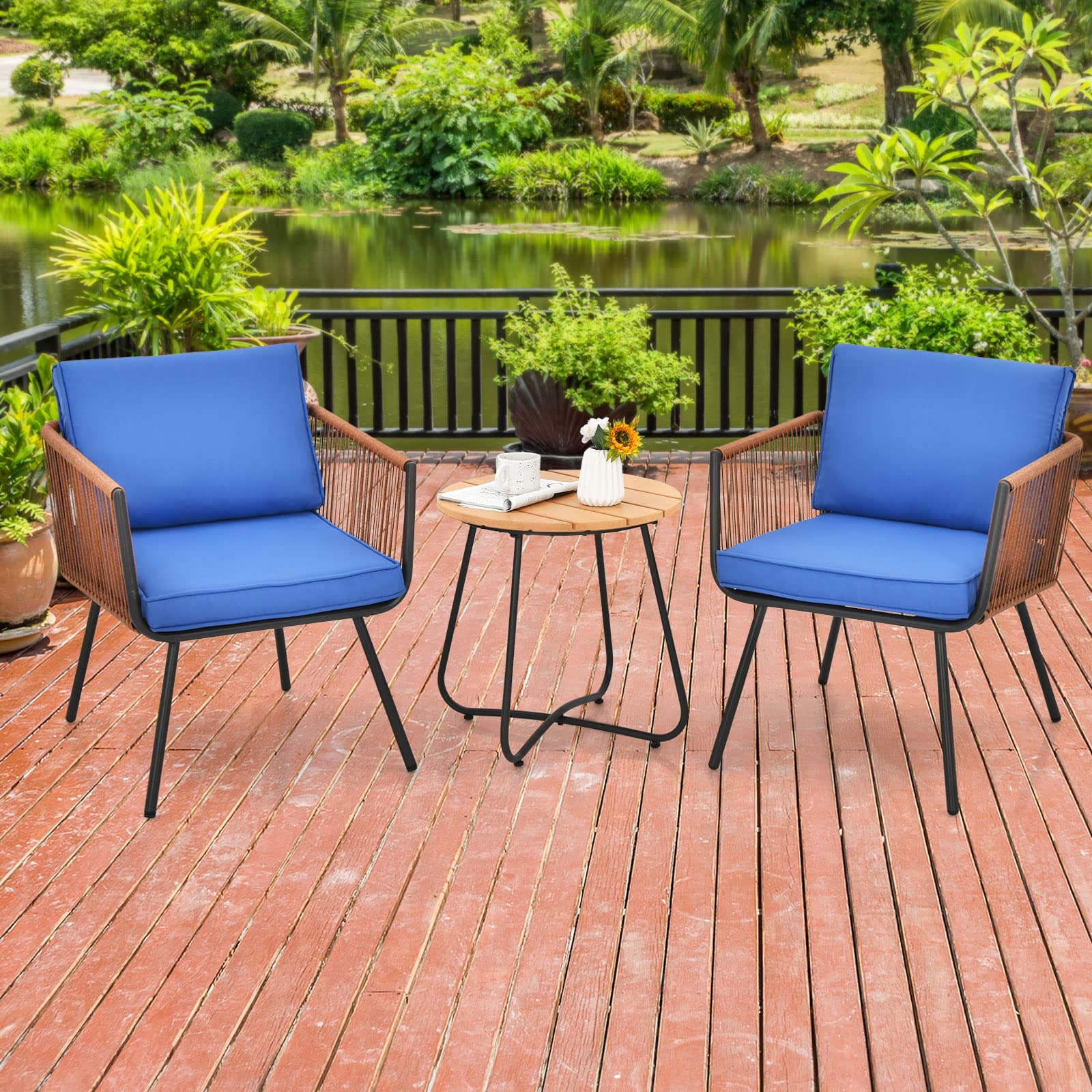 **Tangkula 3-Piece Patio Bistro Set - Outdoor Conversation Chairs with Coffee Table, Modern Garden Furniture with Soft Cushions - Perfect for Porch, Backyard, Garden & Poolside (Navy Blue) | Durable & Weather-Resistant for Relaxing & Entertaining**