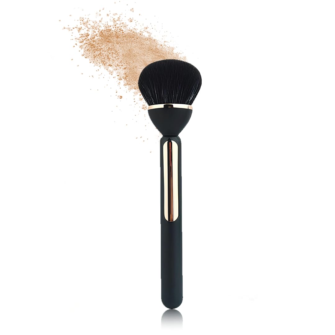 Gleva Professional Powder & Blush Cheek Brush - Multipurpose Travel Makeup Brush for Contouring, Highlighting, and Blending on Cheeks, Forehead, Jawline & Nose - Flawless Finish Cosmetic Brush for Women & Girls (Black) | Perfect for Everyday Makeup, Travel, and Professional Makeup Kits