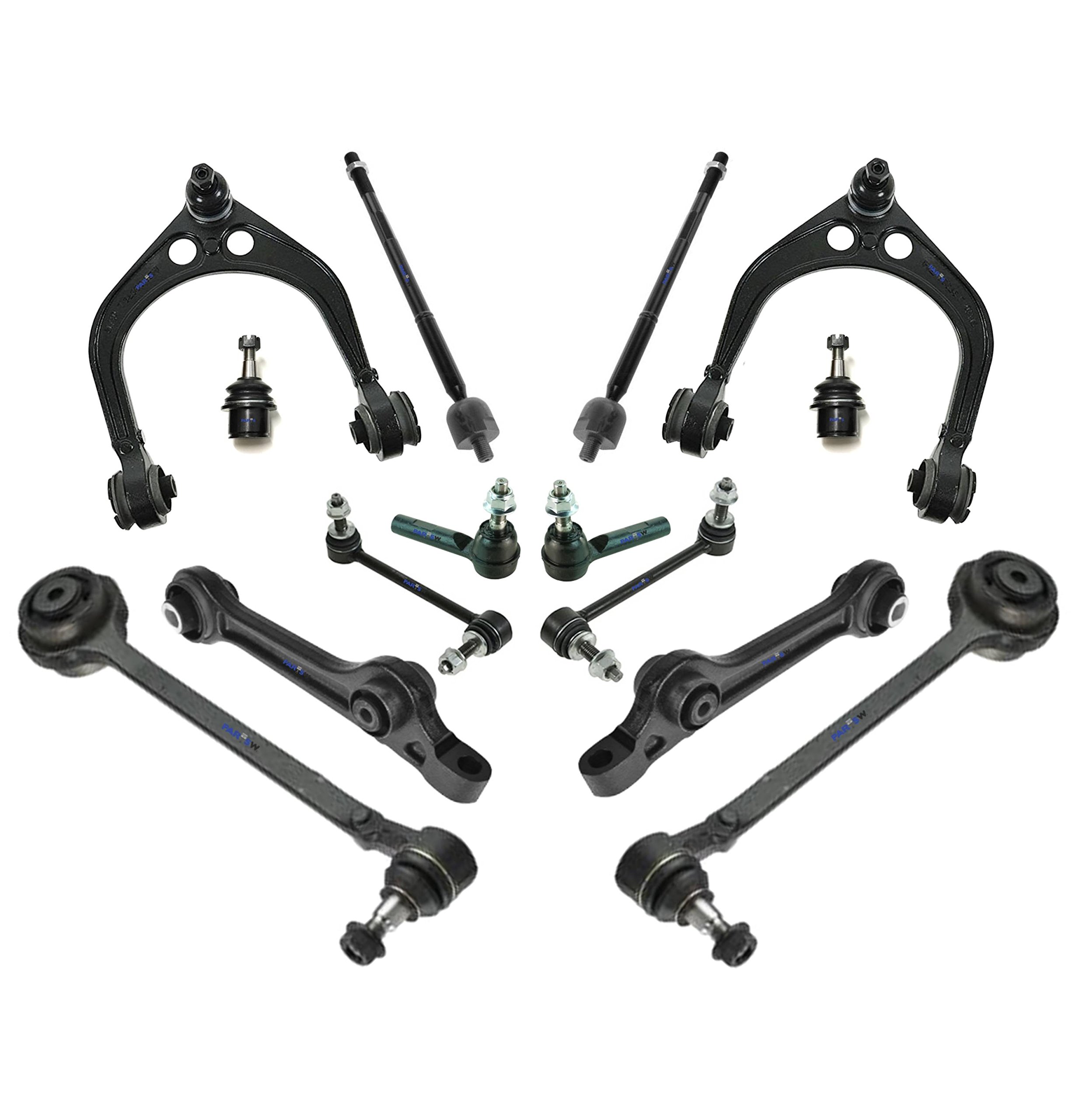 14-Piece Front & Rear Suspension Kit for Chrysler 300/Dodge Challenger/Charger RWD - Tie Rod Ends, Ball Joints, Sway Bar Links, Control Arms | Complete Repair & Upgrade Solution for Smooth Ride & Handling