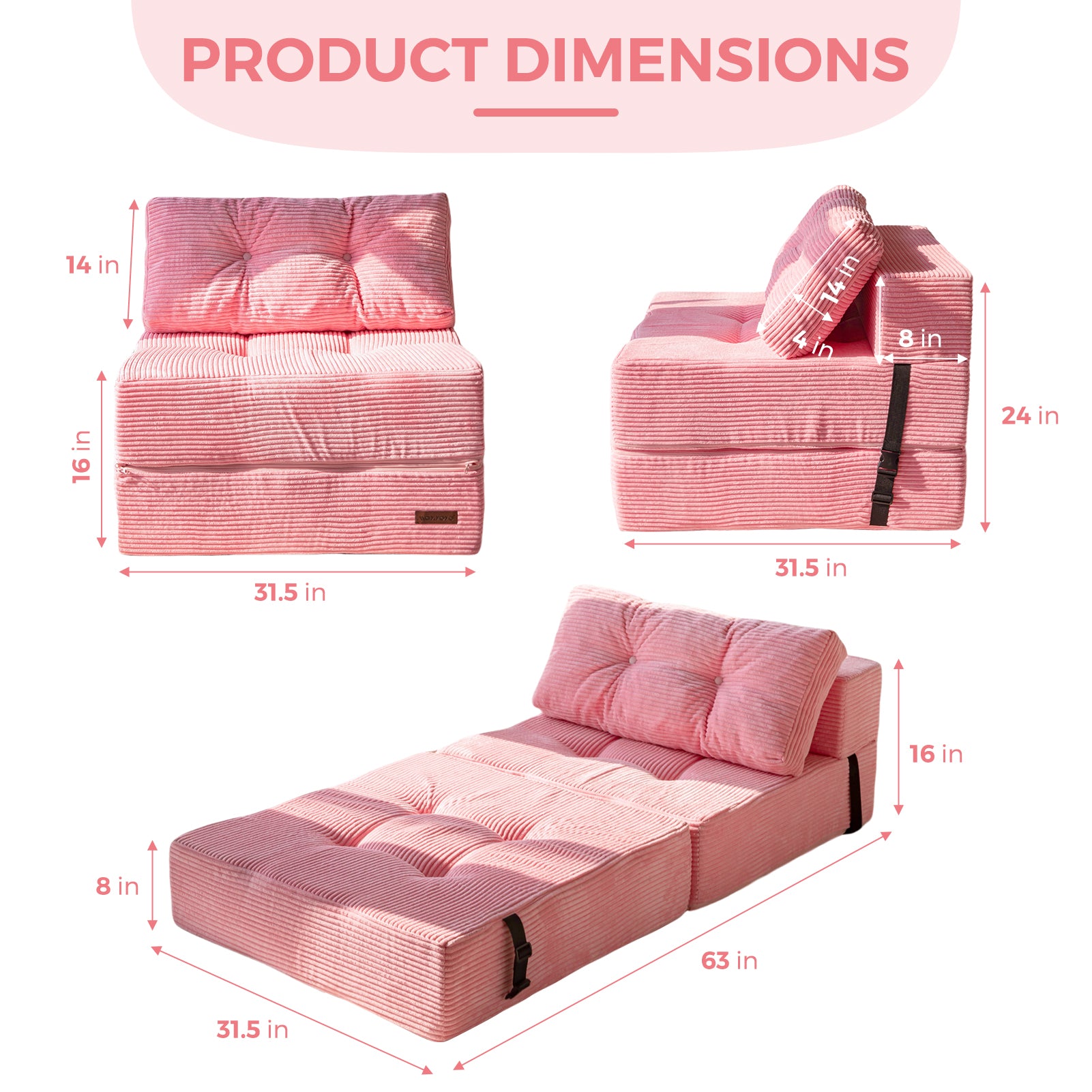 MAXYOYO Convertible Folding Sofa Bed - Comfortable High Density Support Foam for Living Room, Bedroom & Small Spaces (Pink) | Perfect for Guest Sleeping, Studio Apartments & Cozy Lounging