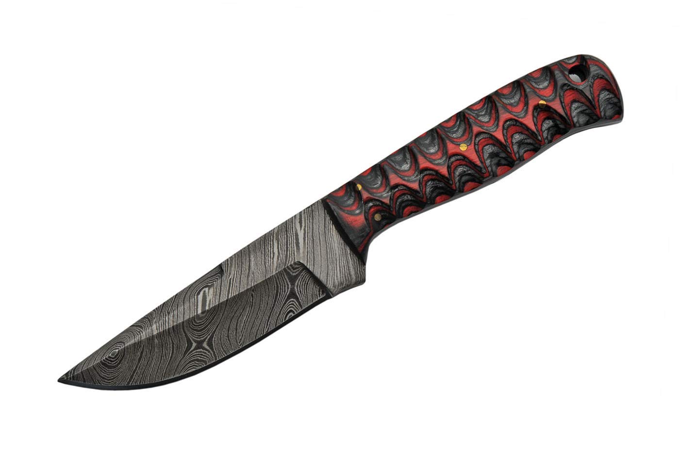 Premium Damascus Steel Hunting Knife with Red Twisted Wood Handle - 7.5