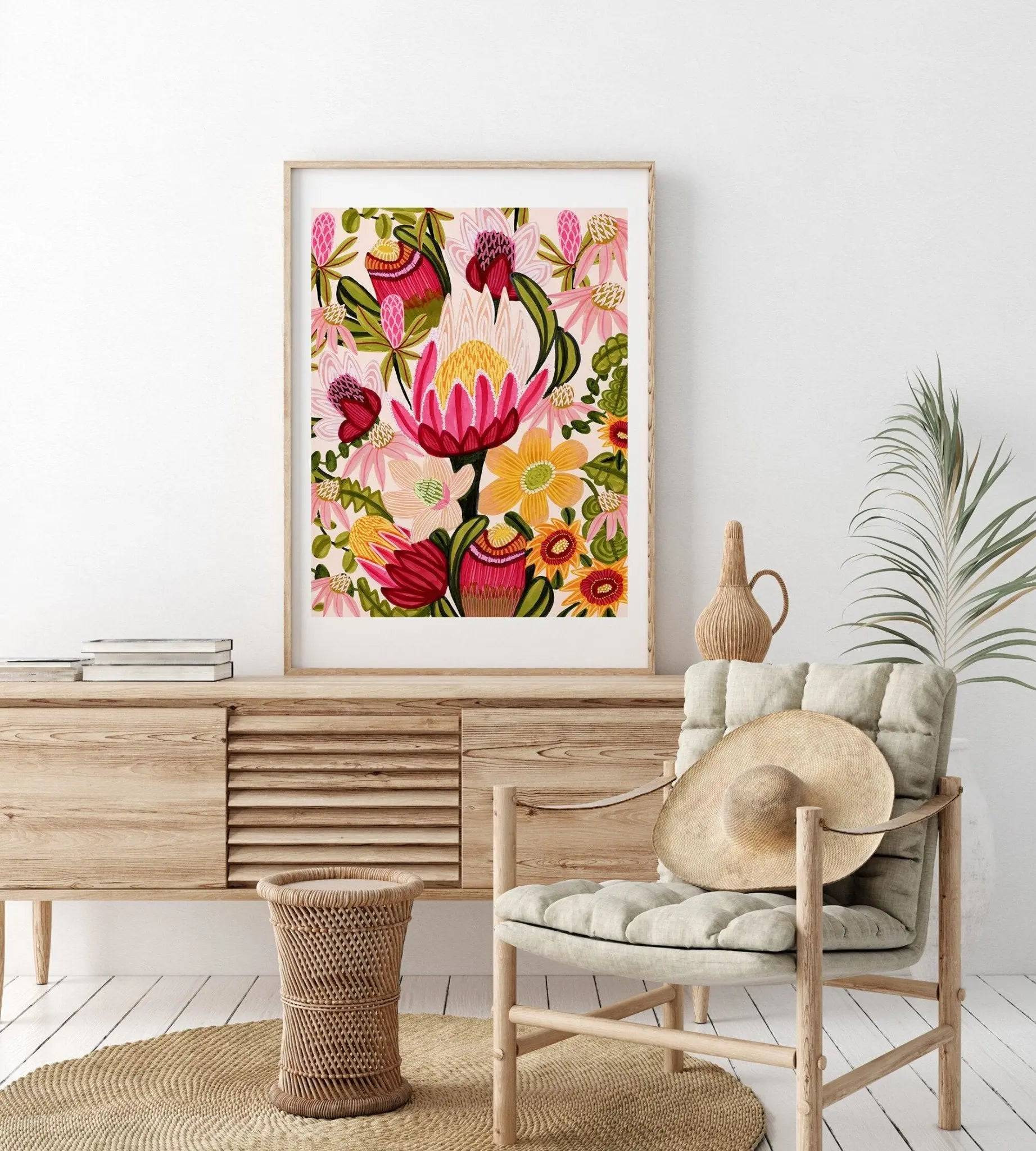 King Red Protea Flower Wall Art Print - Stunning Botanical Decor for Living Room, Bedroom & Office | Perfect for Home & Office Decor