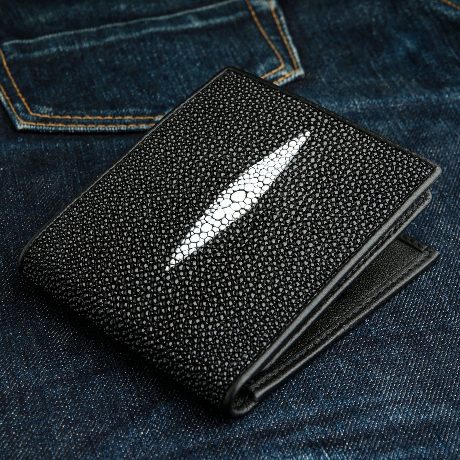 Premium Black Stingray Leather Men's Wallet - RFID Blocking Slim Bifold Wallet for Everyday Carry & Travel | Durable Luxury Gift for Men