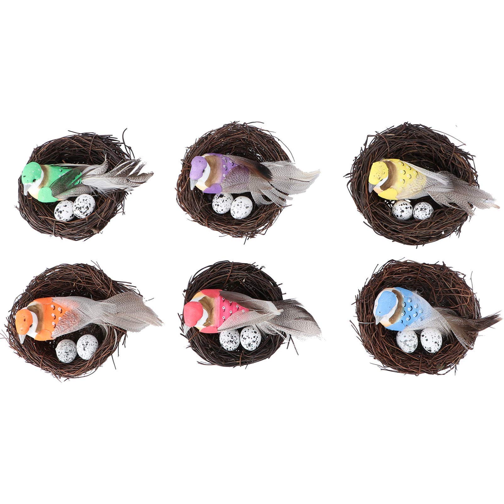 ADSE 6-Piece Easter Artificial Bird Nest Kit - Natural-Looking Twig Nests with Foam Feathers & Fake Eggs for DIY Crafts, Home Decor, and Spring Party Decoration | Perfect for Easter Centerpieces, Table Displays, and Seasonal Craft Projects