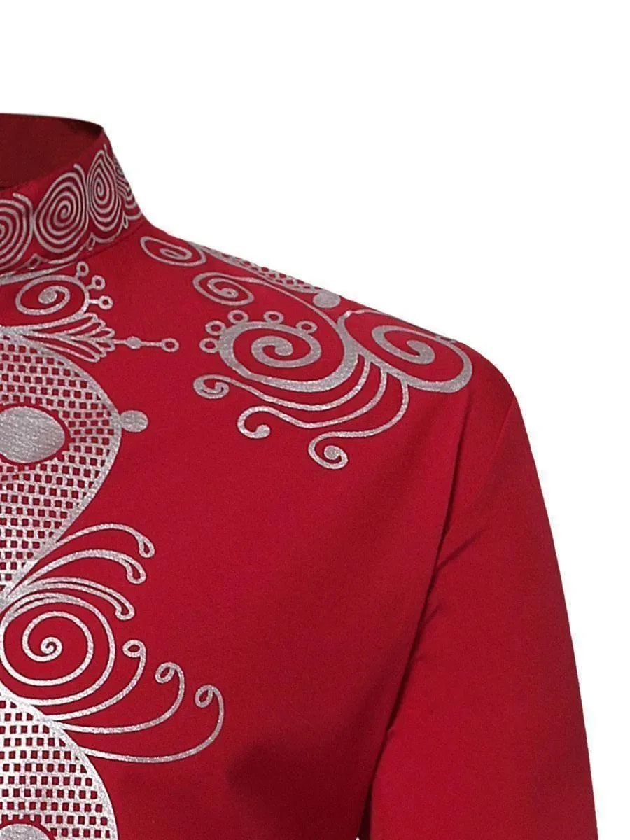 Stylish Red African Print Men's Shirt - Comfortable Cotton Shirt for Casual Wear, Parties & Cultural Events