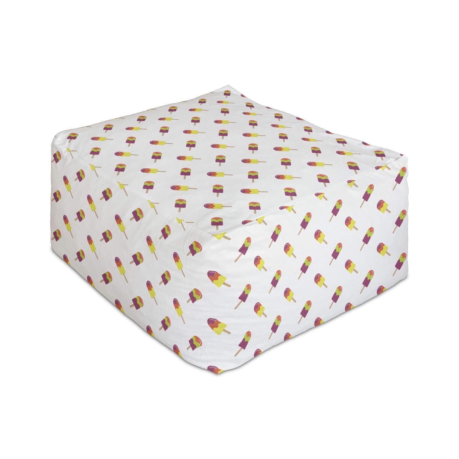 Ambesonne Ice Cream Rectangle Pouf - Colorful Summer Snacks Ottoman with Removable Cover, 25