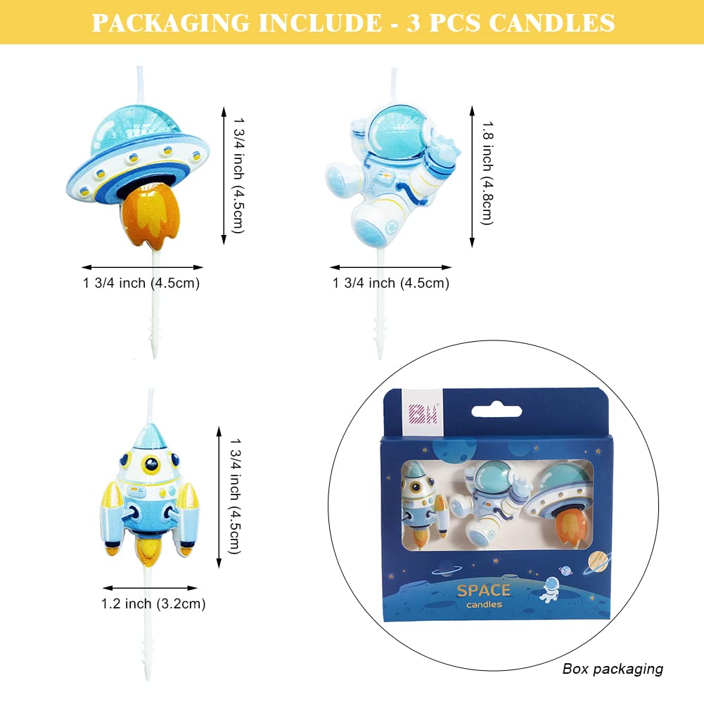 Spaceman Birthday Candles - Set of 3 Rocket & Astronaut Themed Candles for Birthday Parties, Baby Showers & Space-Themed Celebrations | Perfect for Cake Decorations & Kids' Space Adventures