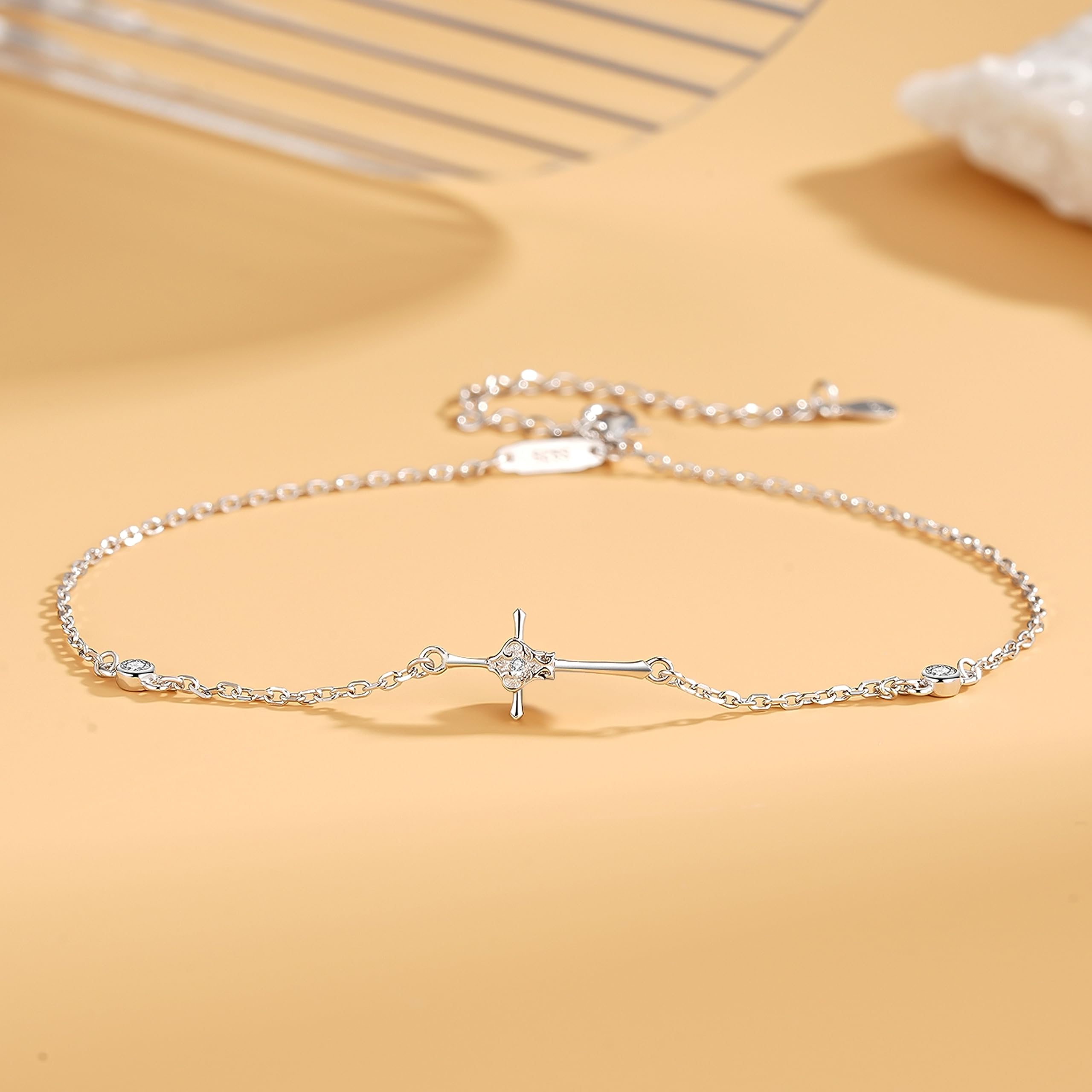 925 Sterling Silver Infinity Cross Anklet - Adjustable Dainty Ankle Bracelet for Women & Girls | Rose Gold, Stethoscope & Starfish Charms | Perfect Birthday, Christmas Gift for Her | Ideal for Beach Vacations, Date Nights & Everyday Wear