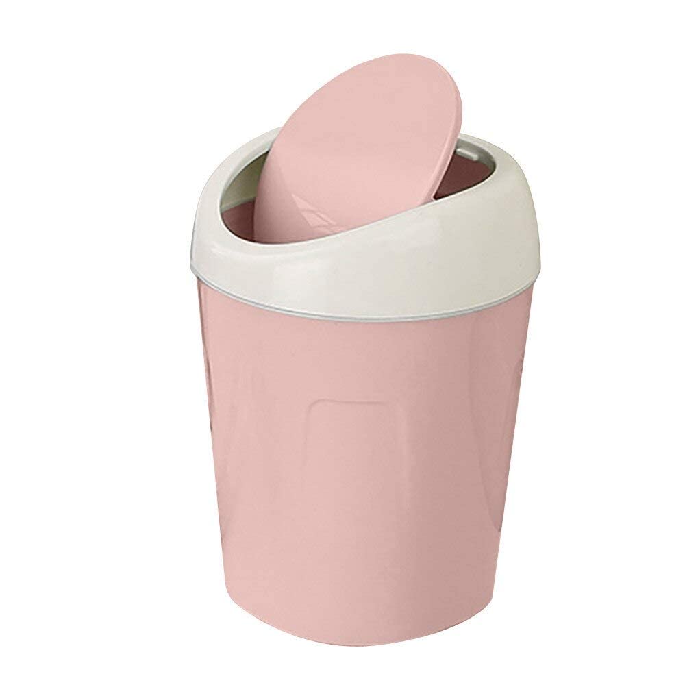 Mini Pink Covered Hanging Trash Can for Kitchen & Desktop - Creative Rolling Dustbin with Lid for Office, Living Room & Home Use