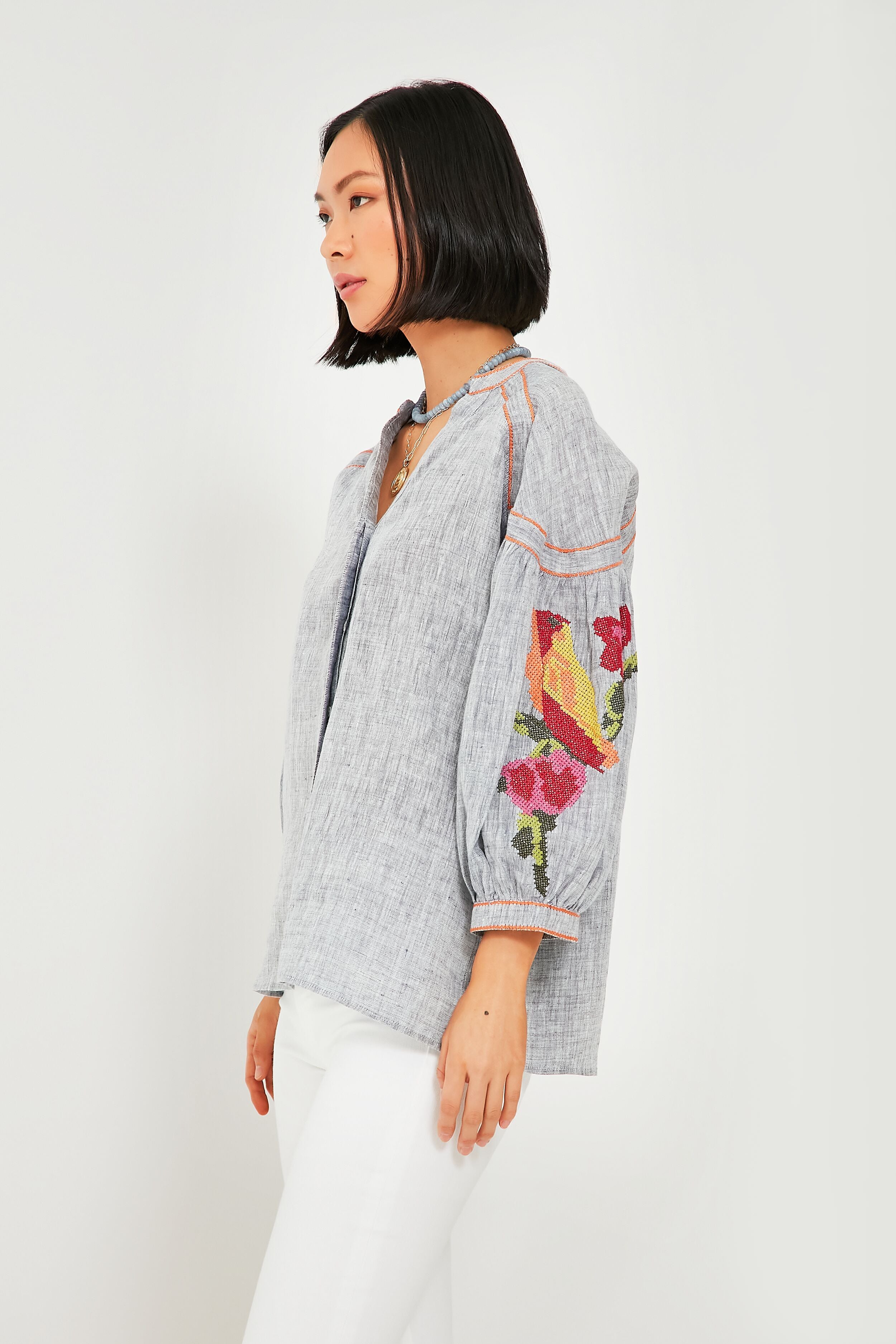 Blue Rufous Blouse for Women - Elegant Flowy Tunic Top with V-Neck - Perfect for Office, Date Night & Casual Outfits