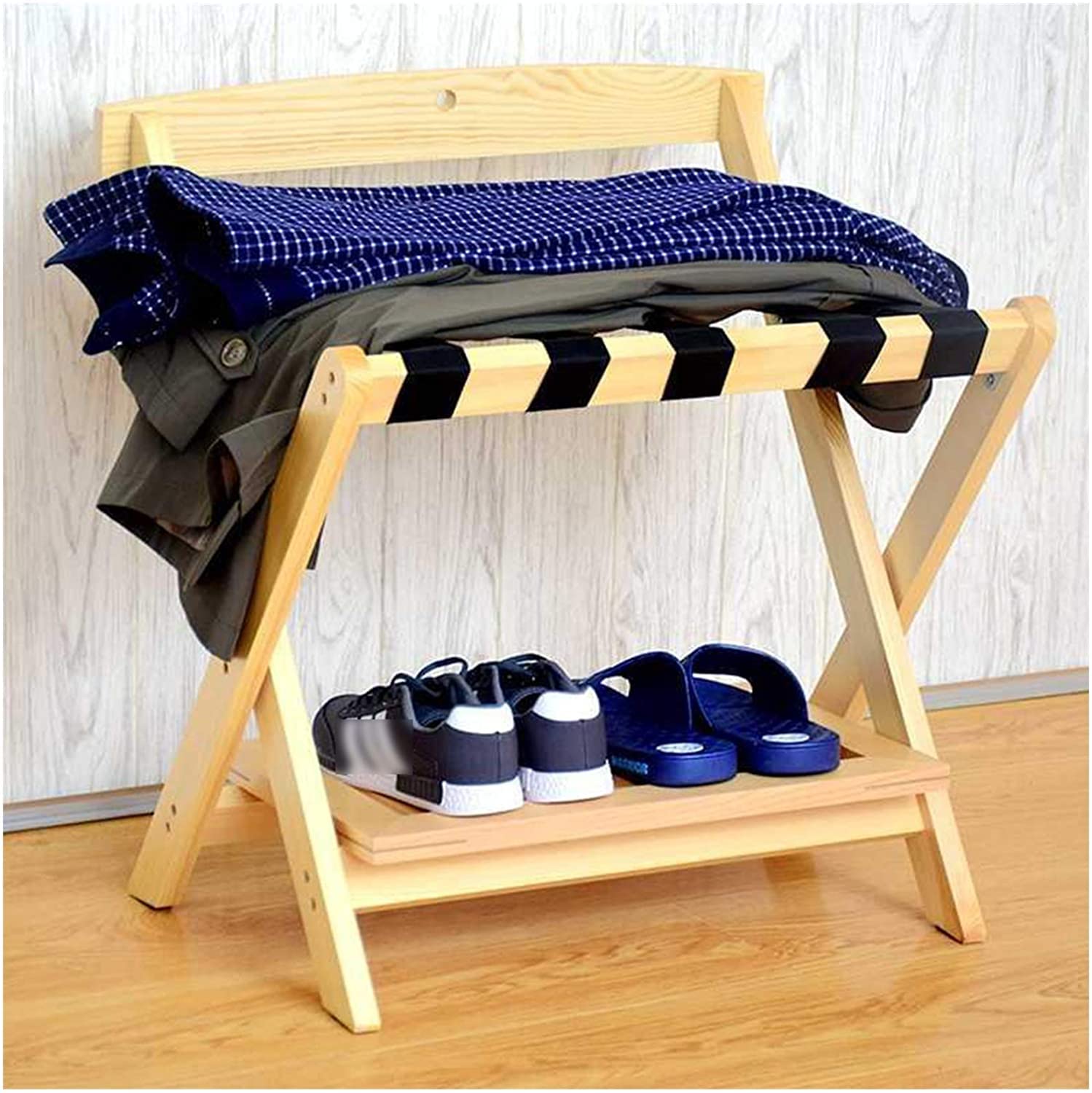 DERTEIO Foldable Solid Wood Luggage Rack for Living Room & Hotel - Beige 60x50x65cm - Space-Saving Clothes Rack for Bedroom, Suitcase Stand, Travel Storage Organizer - Perfect for Home, Airbnb, and Hospitality Use