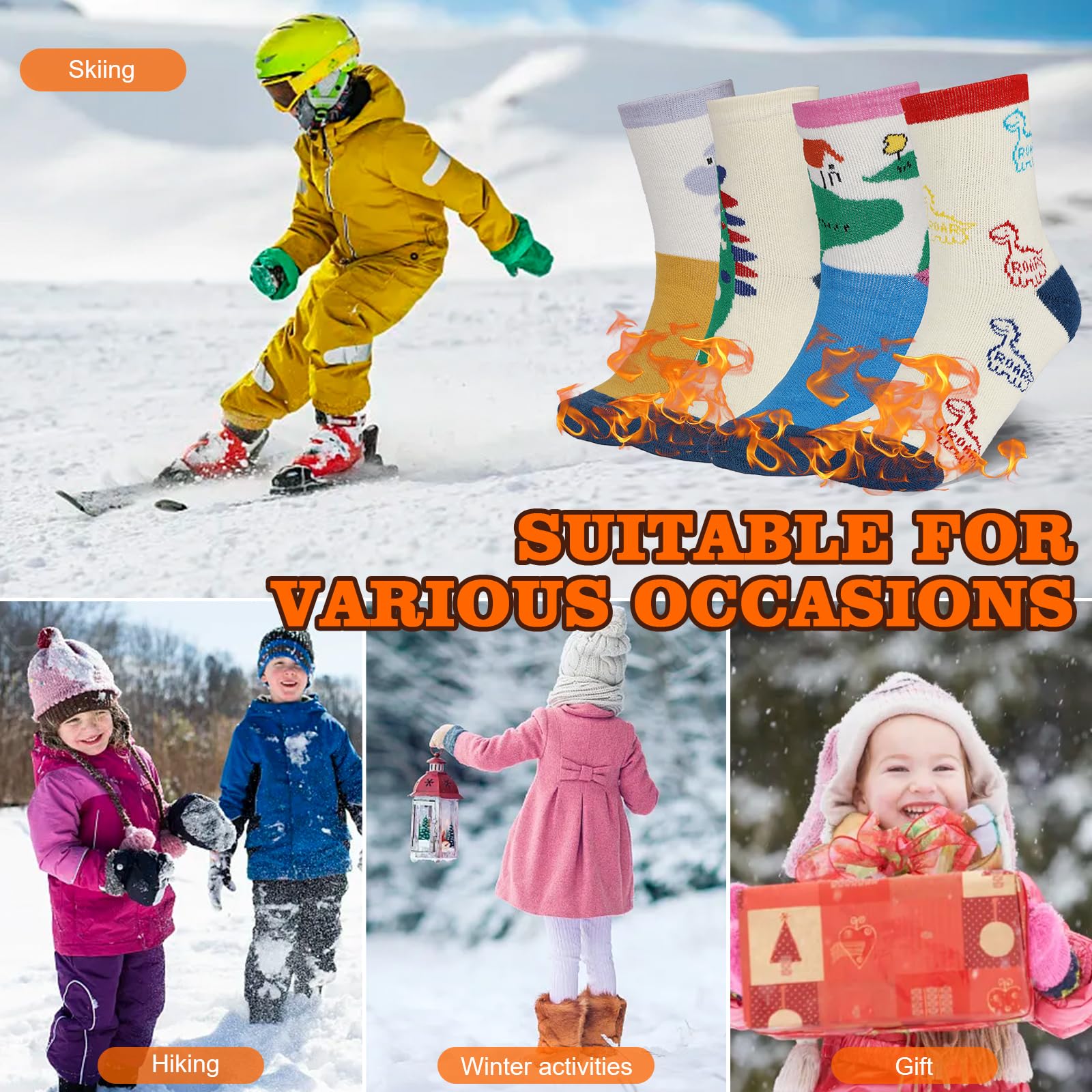 4-Pairs Kids Winter Warm Socks - Soft Merino Wool Thickened Cotton Thermal Socks for Boys & Girls - Perfect for Snow Boots, Outdoor Activities & Cold Weather