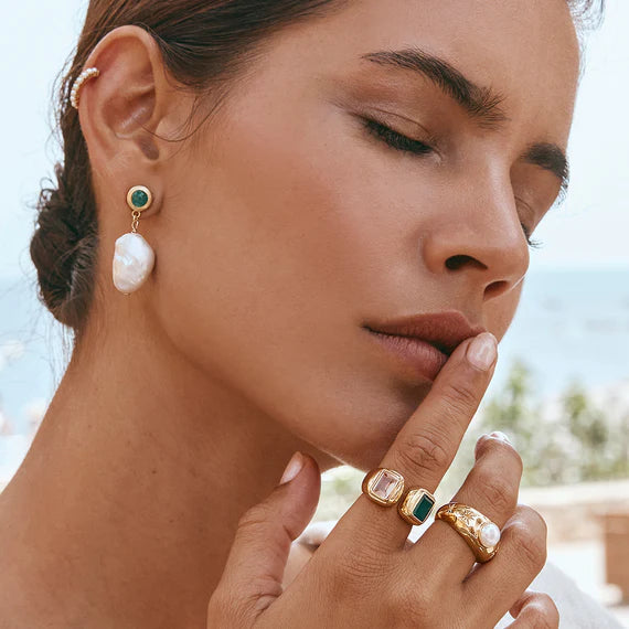 FAIRLEY Aventurine Keshi Drop Earrings - Handmade Dangle Earrings for Women, Natural Stone Jewelry Gift - Perfect for Weddings, Parties & Everyday Wear