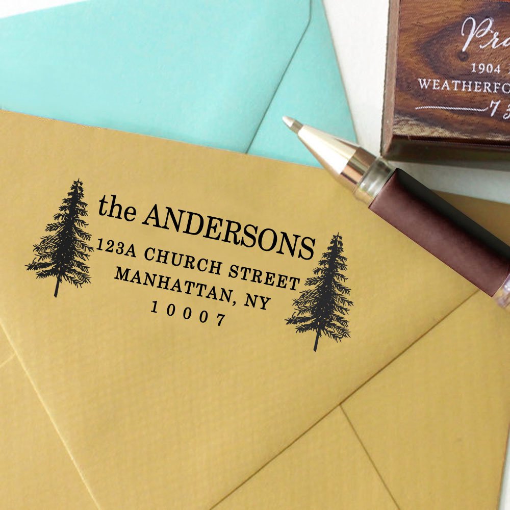 Custom Personalized Family Return Address Stamp - Self Inking Christmas Holiday Seal for Cards, Invitations & Gift Wrapping (Tree Design)