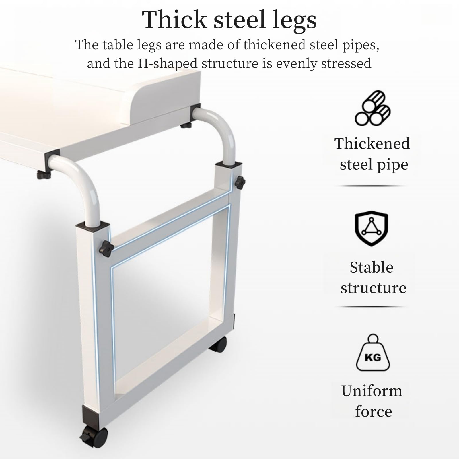 Adjustable Height Overbed Table with Wheels - Mobile Bed Desk for Laptop, Eating, Reading & Working - Perfect for Hospital, Home & Office Use