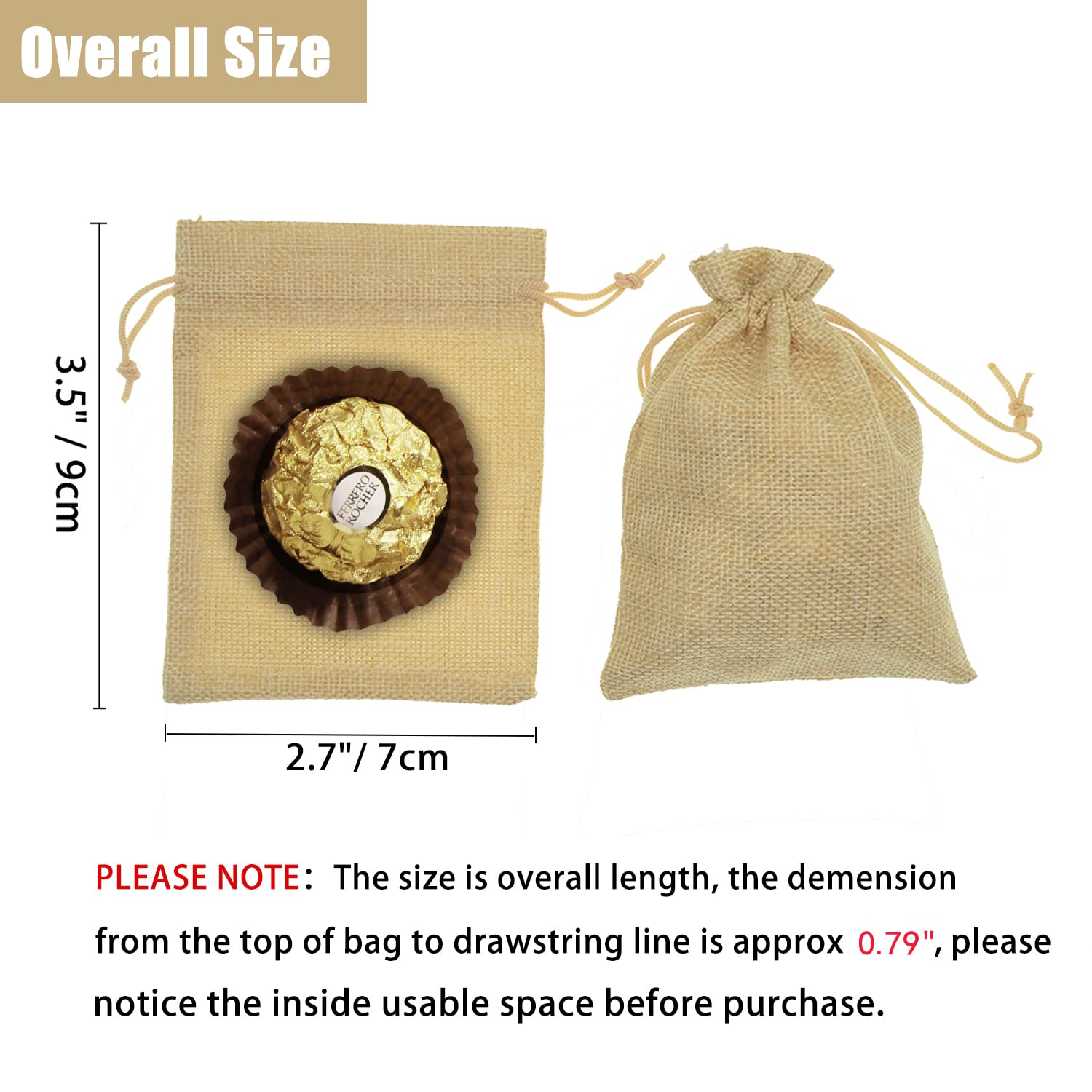 50Pcs Natural Burlap Drawstring Bags 2.7