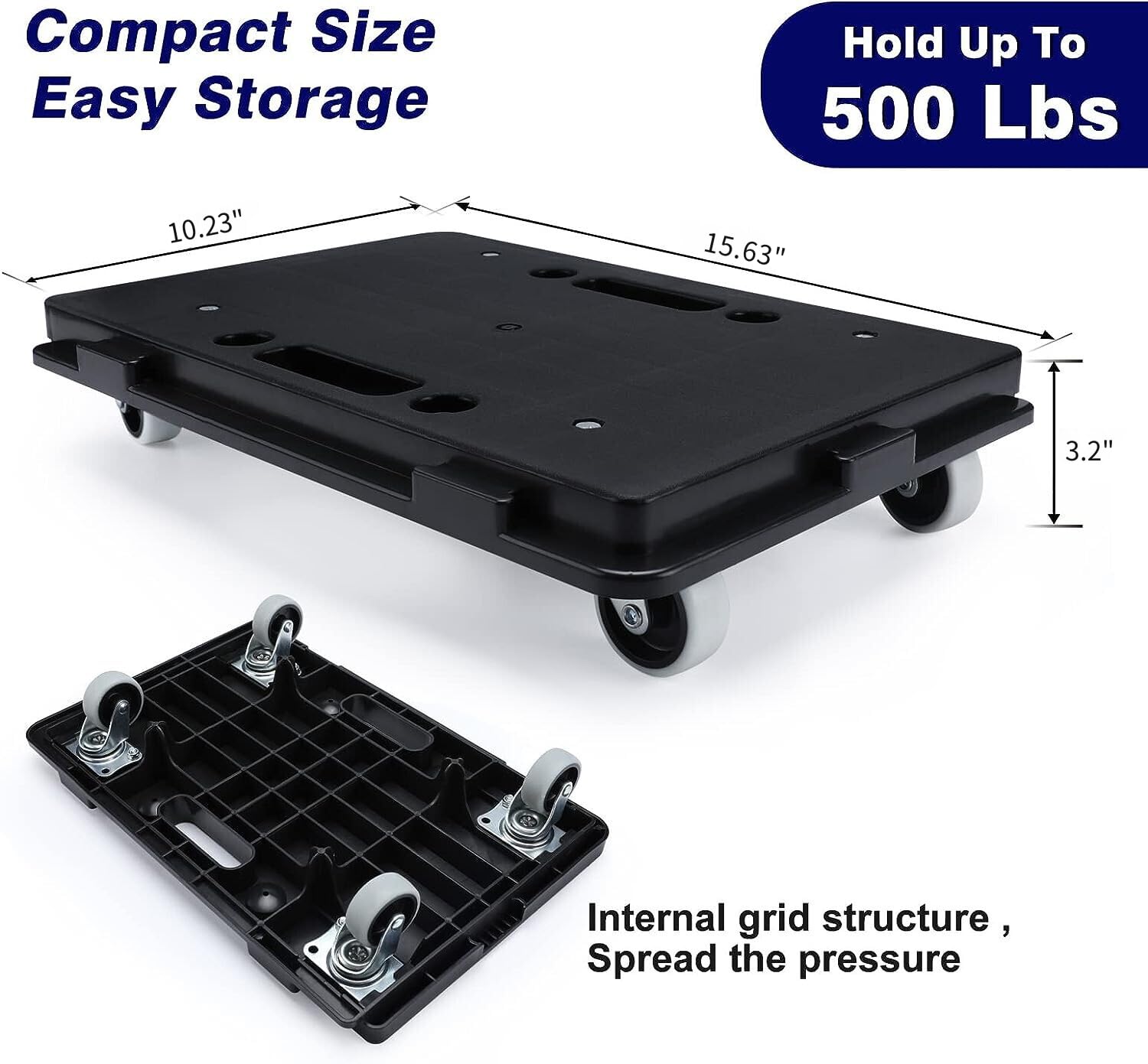 Nellyke 2-Pack Small Flat Furniture Dolly with 4 Wheels - 500Lbs Capacity Heavy Duty Moving Dolly, Connectable & Portable Appliance Movers for Sofa, Refrigerator, Washer - Black | Home & Office Moving Solution
