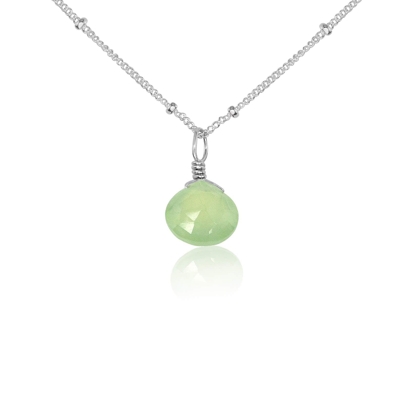 Natural Prehnite Teardrop Pendant Necklace - Healing Crystal Jewelry for Women, Dainty Gemstone Necklace for Meditation, Energy Balancing & Spiritual Gifts